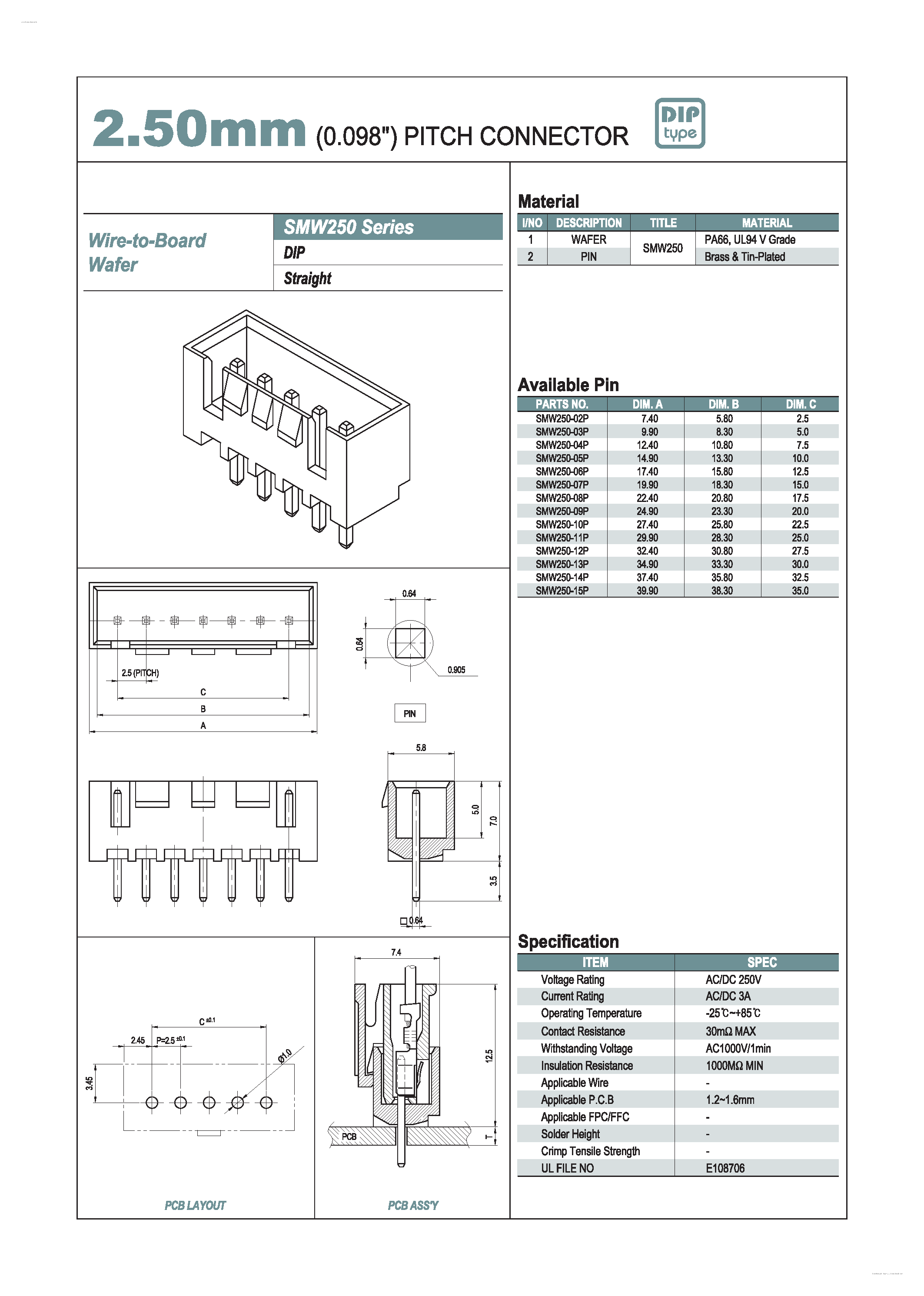 Datasheet SMW500 page 1 Datasheet SMW500 - 2.50mm PITCH CONNECTOR page 1