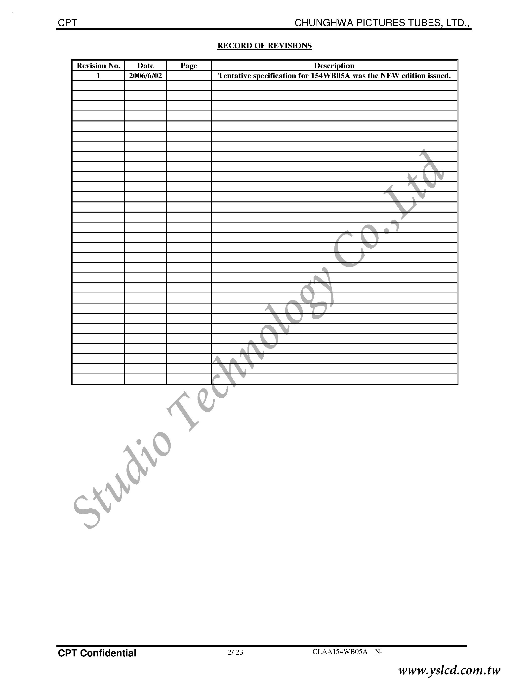 Даташит на микросхему CLAA154WB05AN страница 2 Даташит CLAA154WB05AN - Display Module страница 2