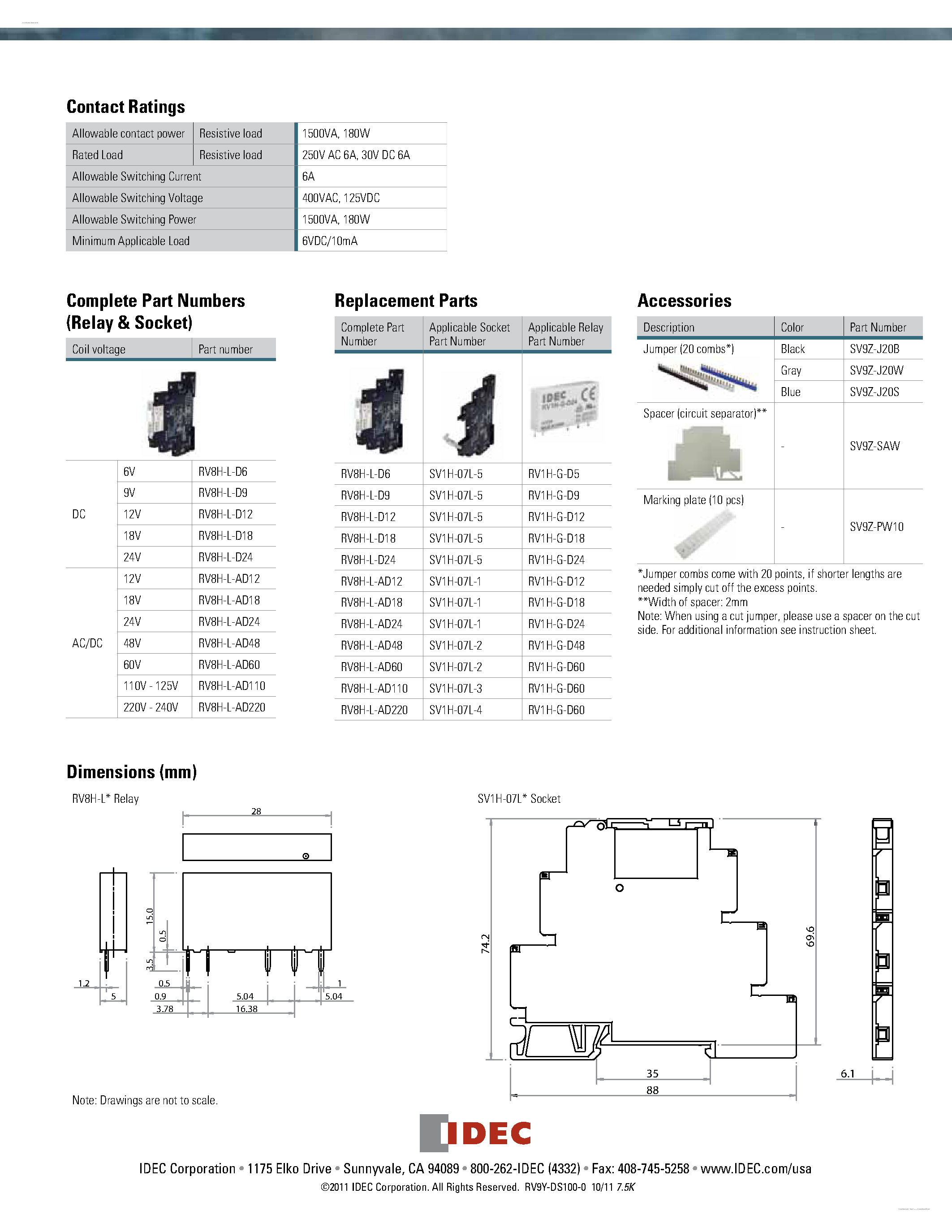 Datasheet RV8H - 6mm Interface Relays page 2