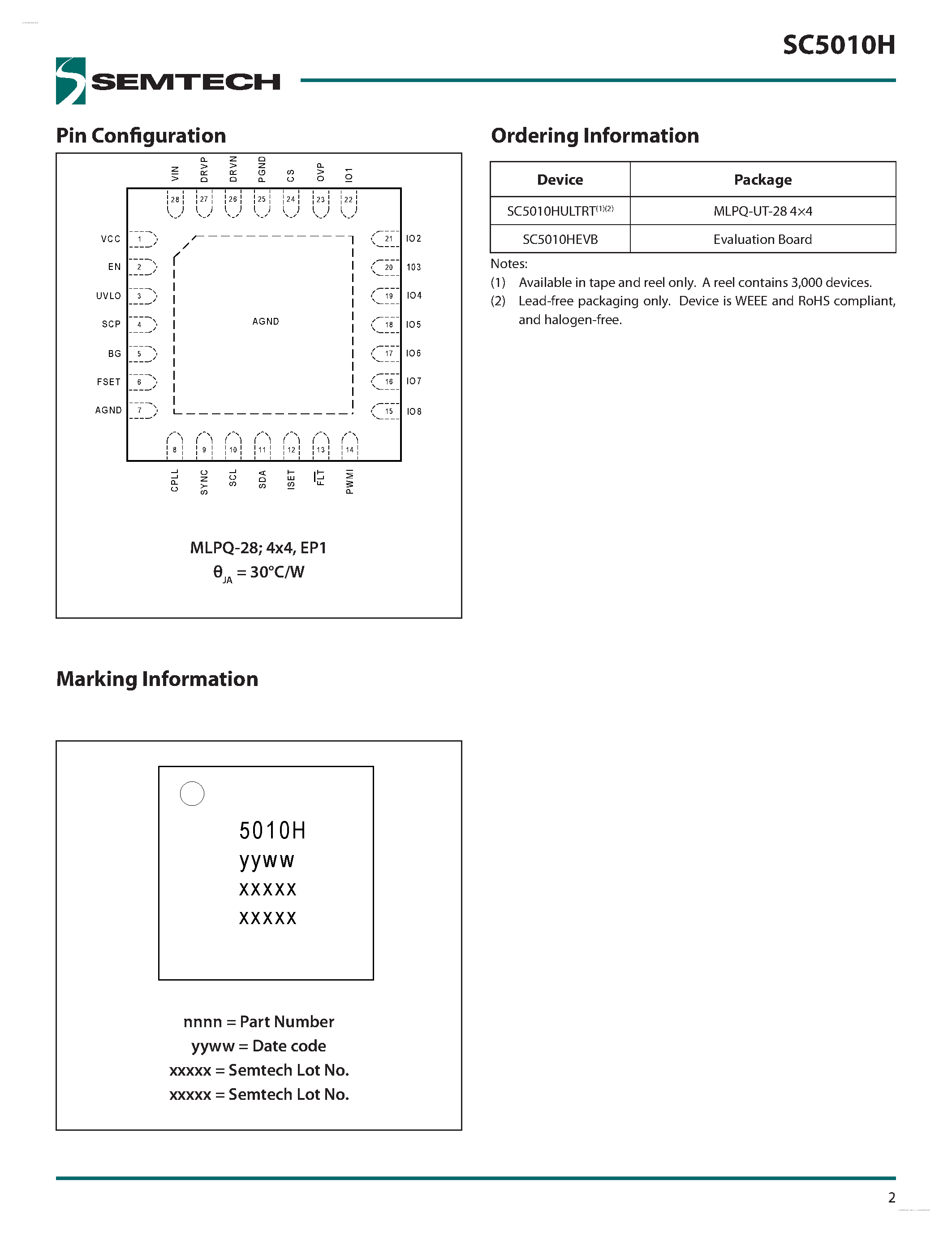 Даташит SC5010H - High Efficiency 8-Channel LED Driver страница 2