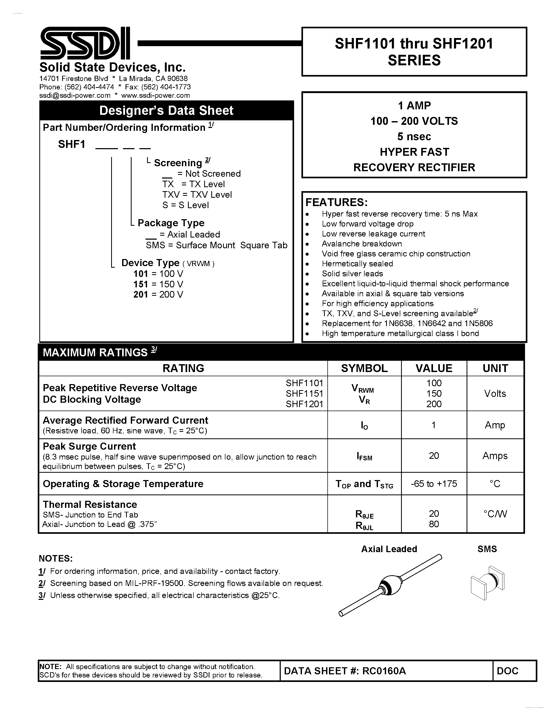 Datasheet SHF1101 page 2 Datasheet SHF1101 - (SHF1101 - SHF1201) HYPER FAST RECOVERY RECTIFIER page 2