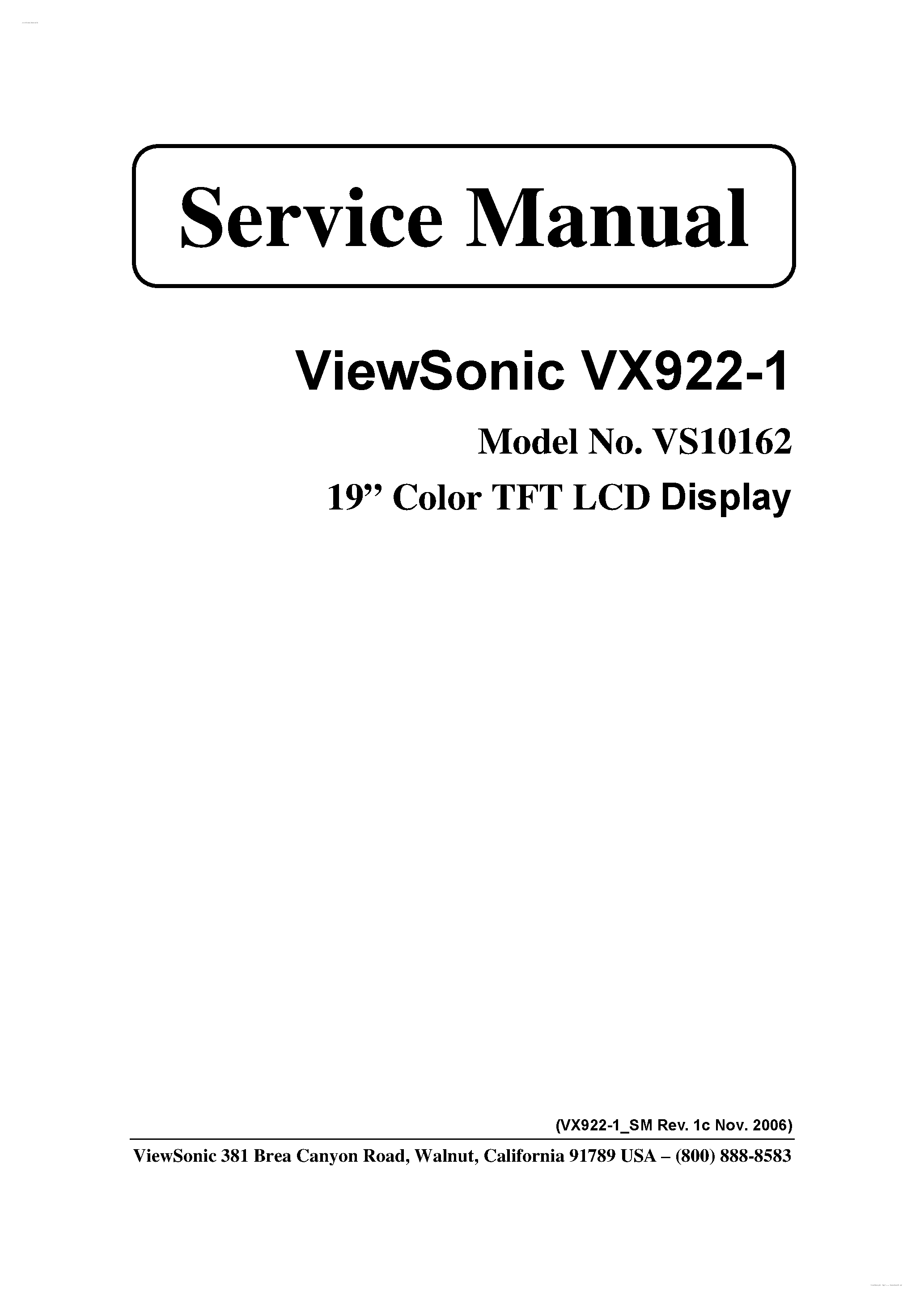 Datasheet VX922-1 page 1 Datasheet VX922-1 - Color TFT LCD Display page 1