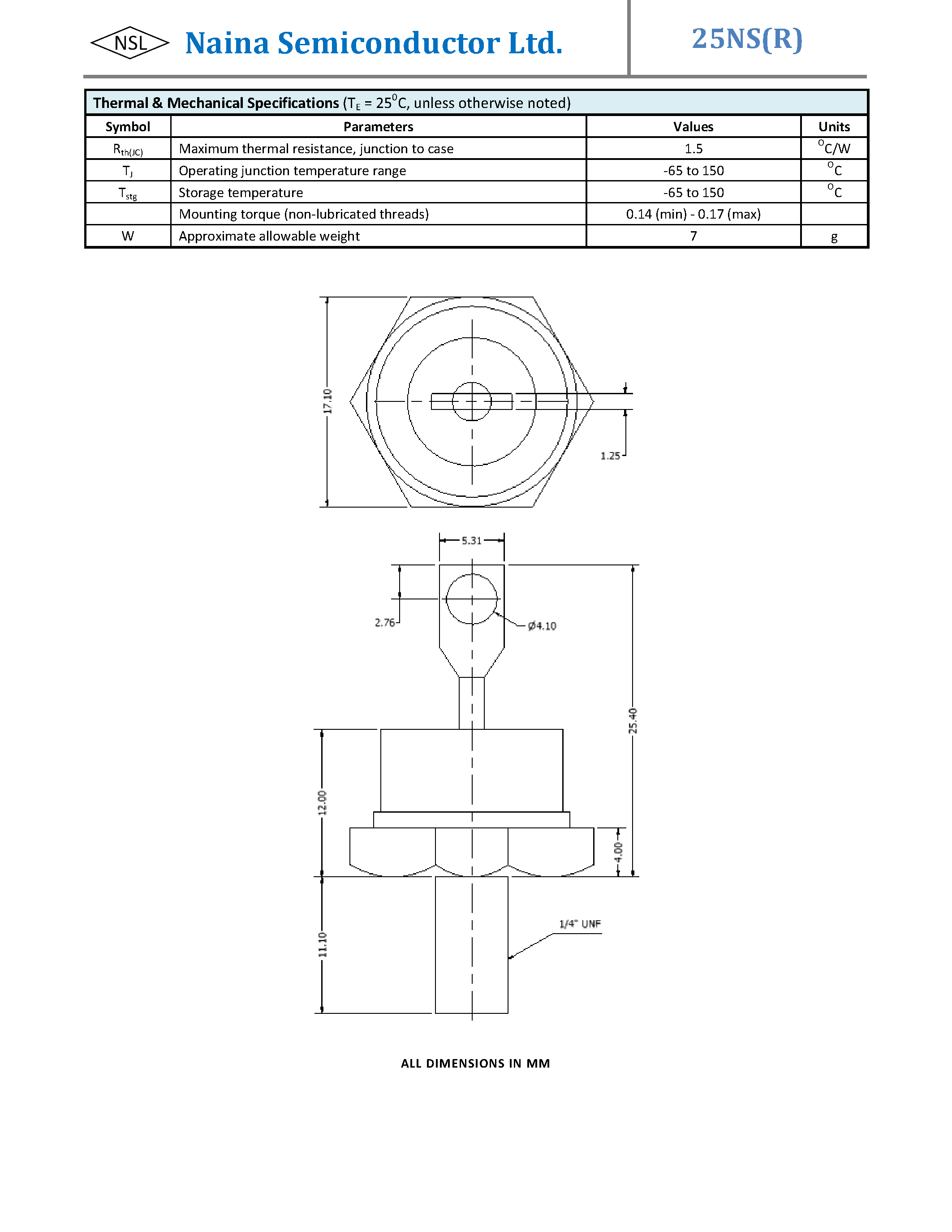 Даташит 25NS - Standard Recovery Diodes страница 2