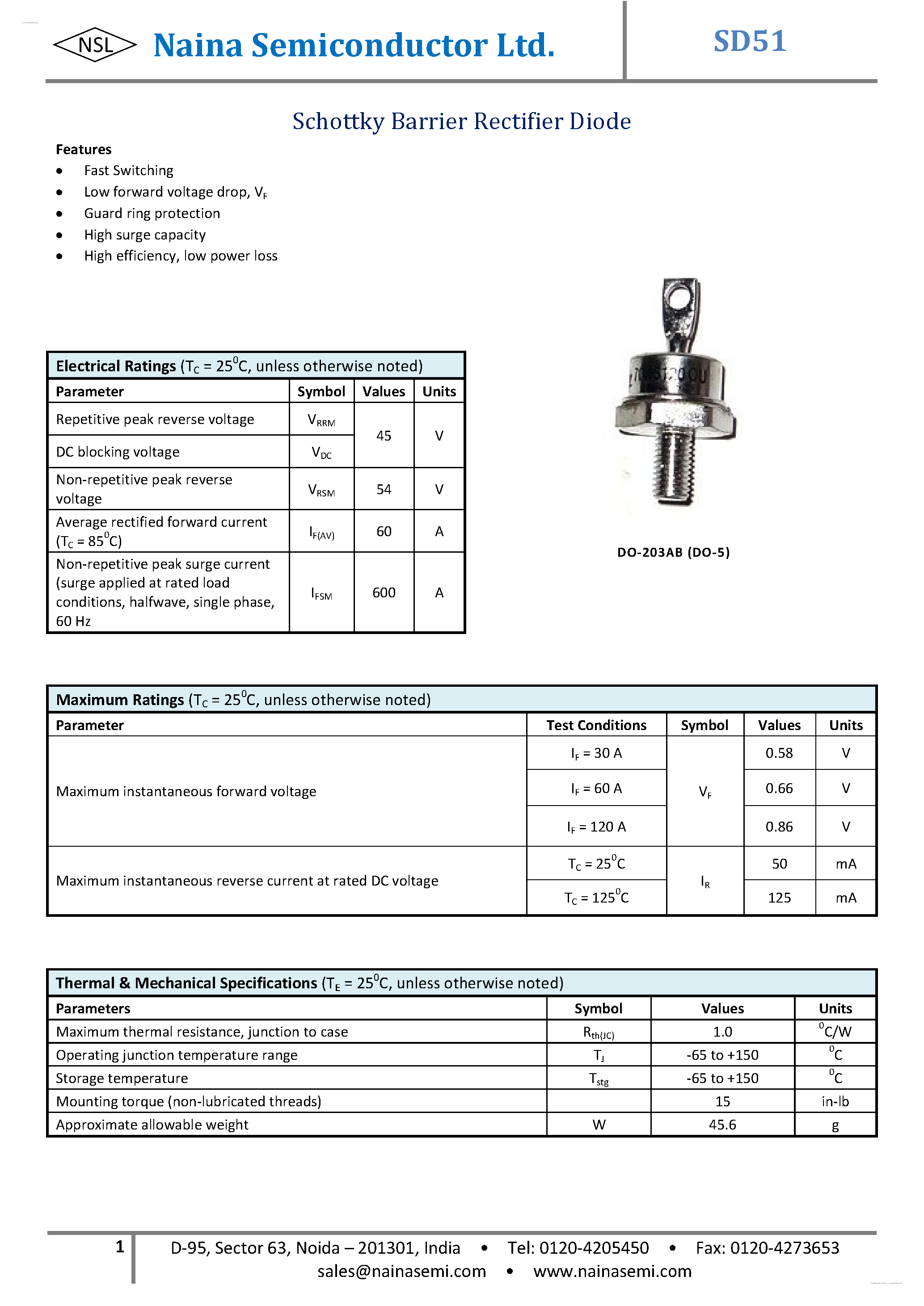 Даташит на микросхему SD51 страница 1 Даташит SD51 - Schottky Diodes страница 1