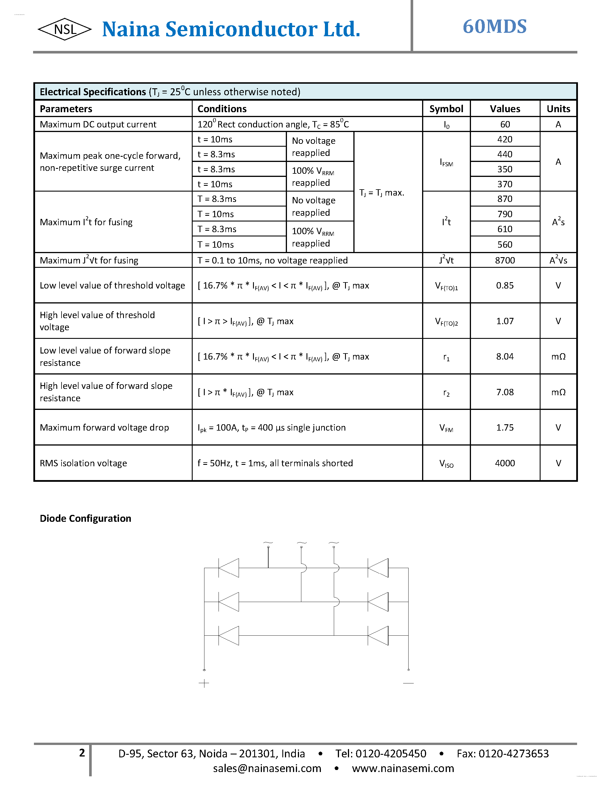 Datasheet 60MDS page 2 Datasheet 60MDS - Three Phase Bridge Rectifier page 2