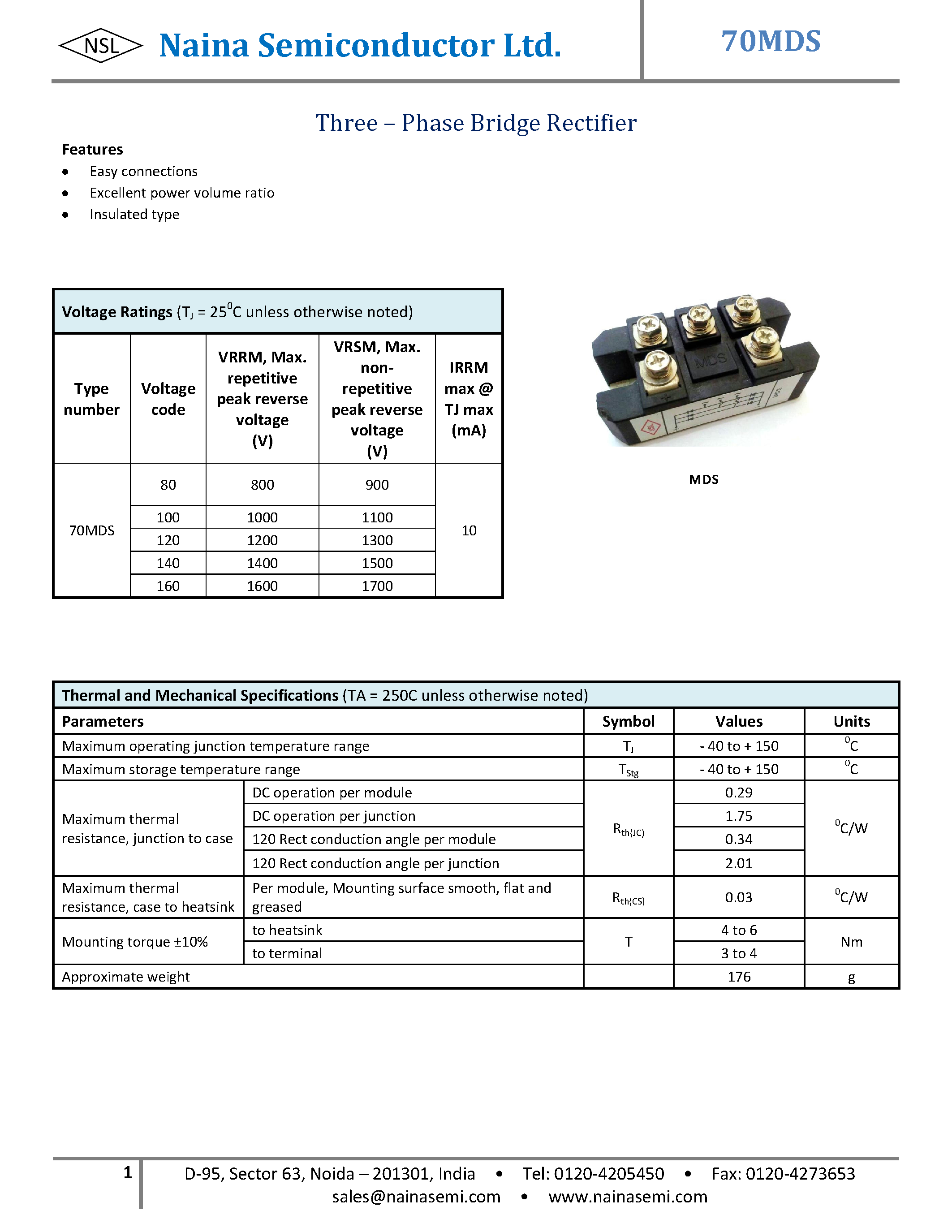 Datasheet 70MDS - Three Phase Bridge Rectifier page 1