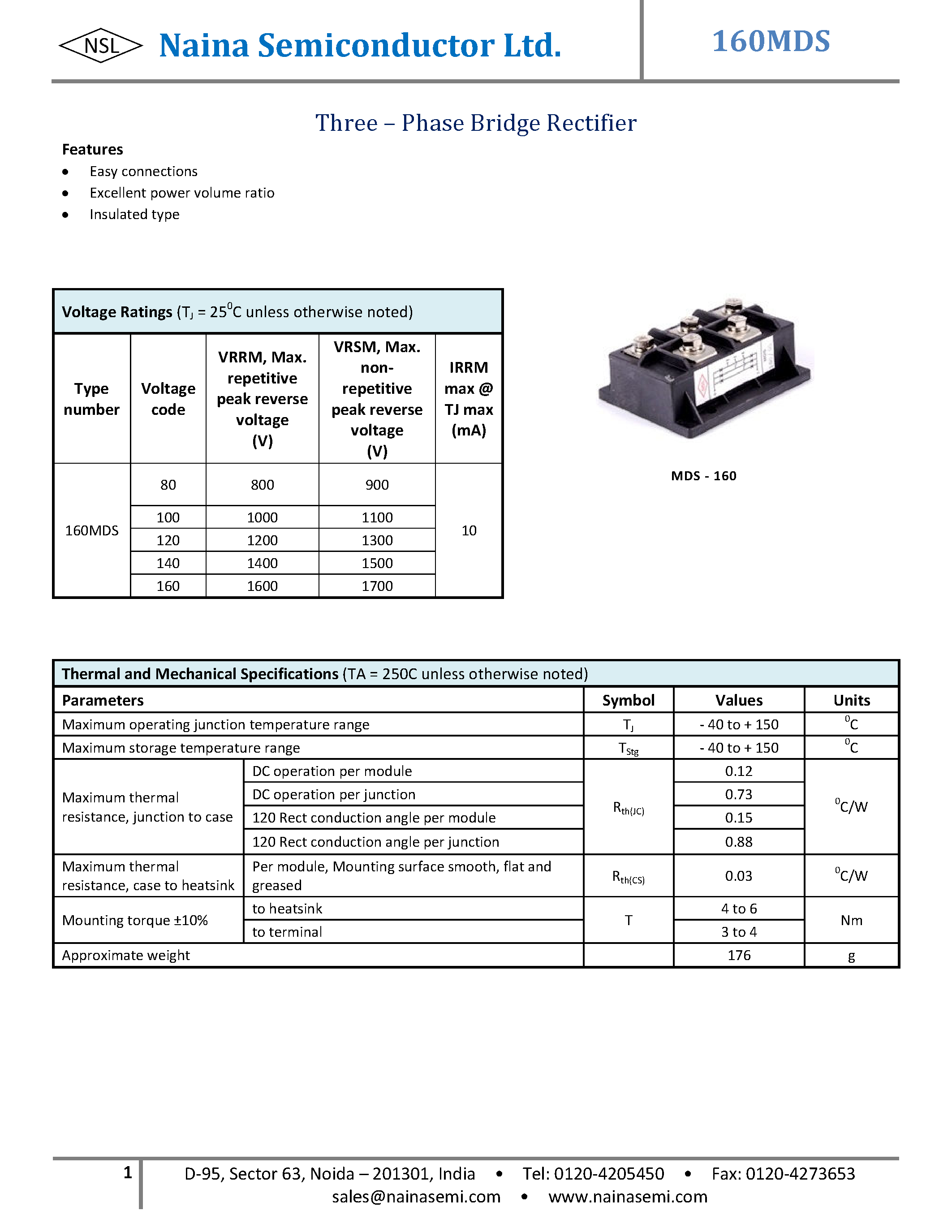 Datasheet 160MDS - Three Phase Bridge Rectifier page 1