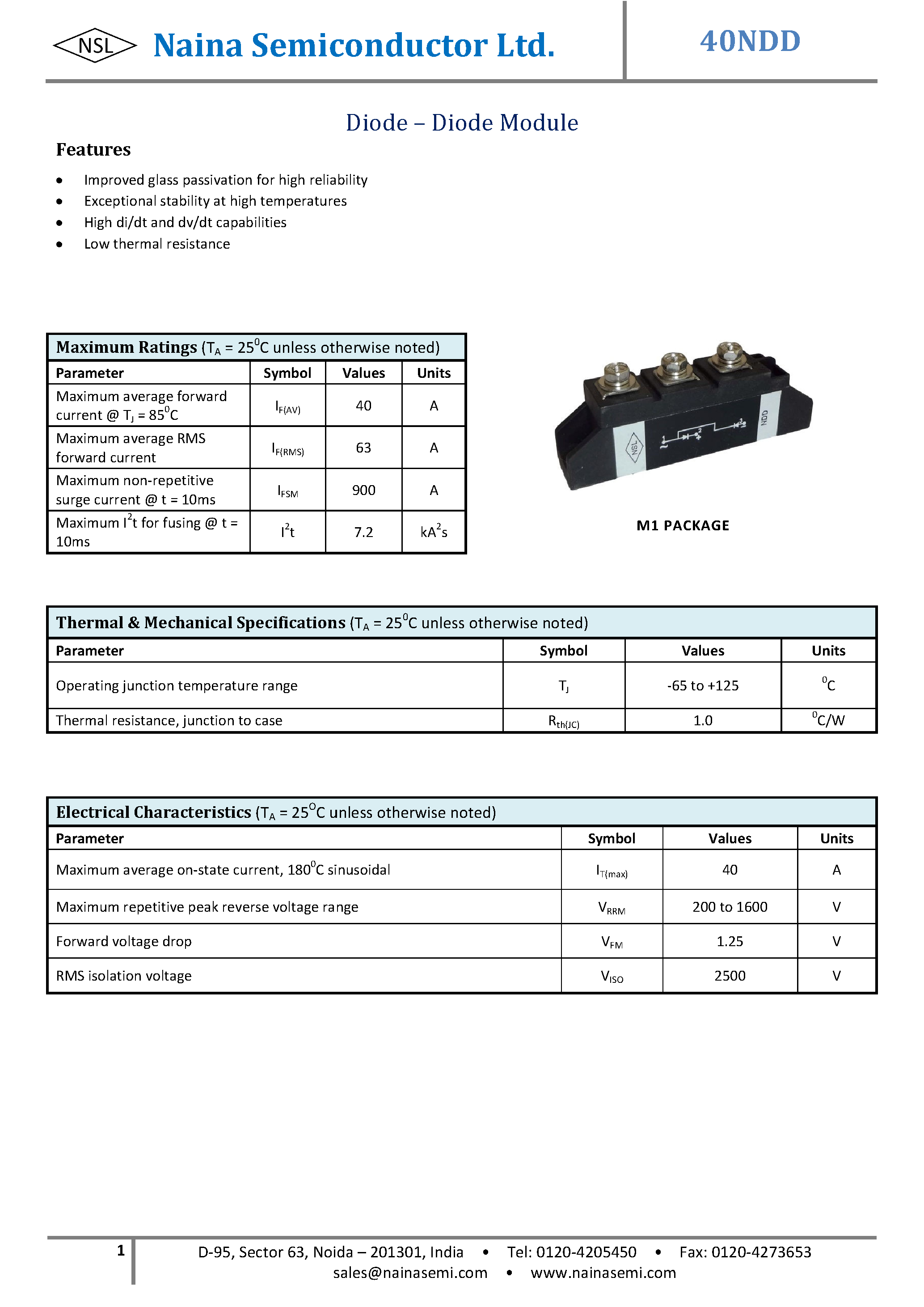 Datasheet 40NDD page 1 Datasheet 40NDD - Diode-Diode Modules page 1