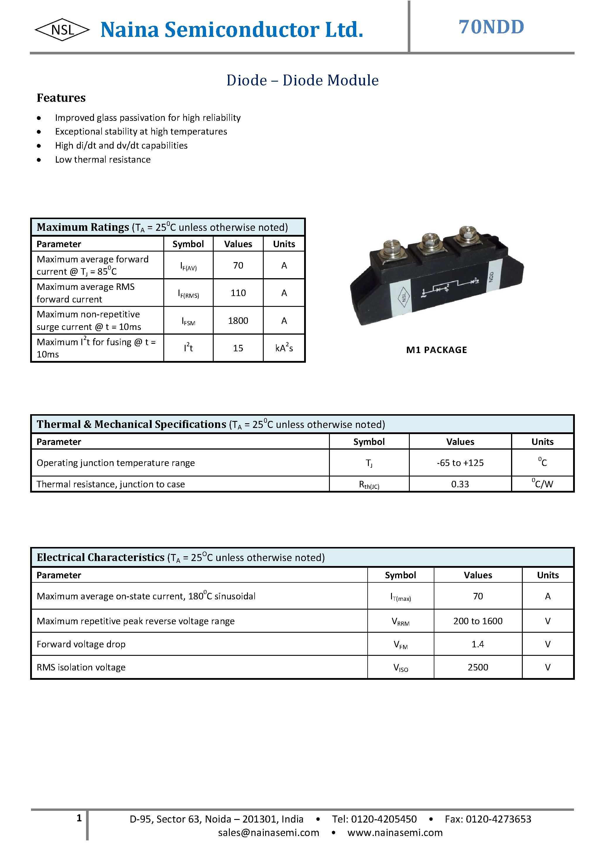 Datasheet 70NDD page 1 Datasheet 70NDD - Diode-Diode Modules page 1