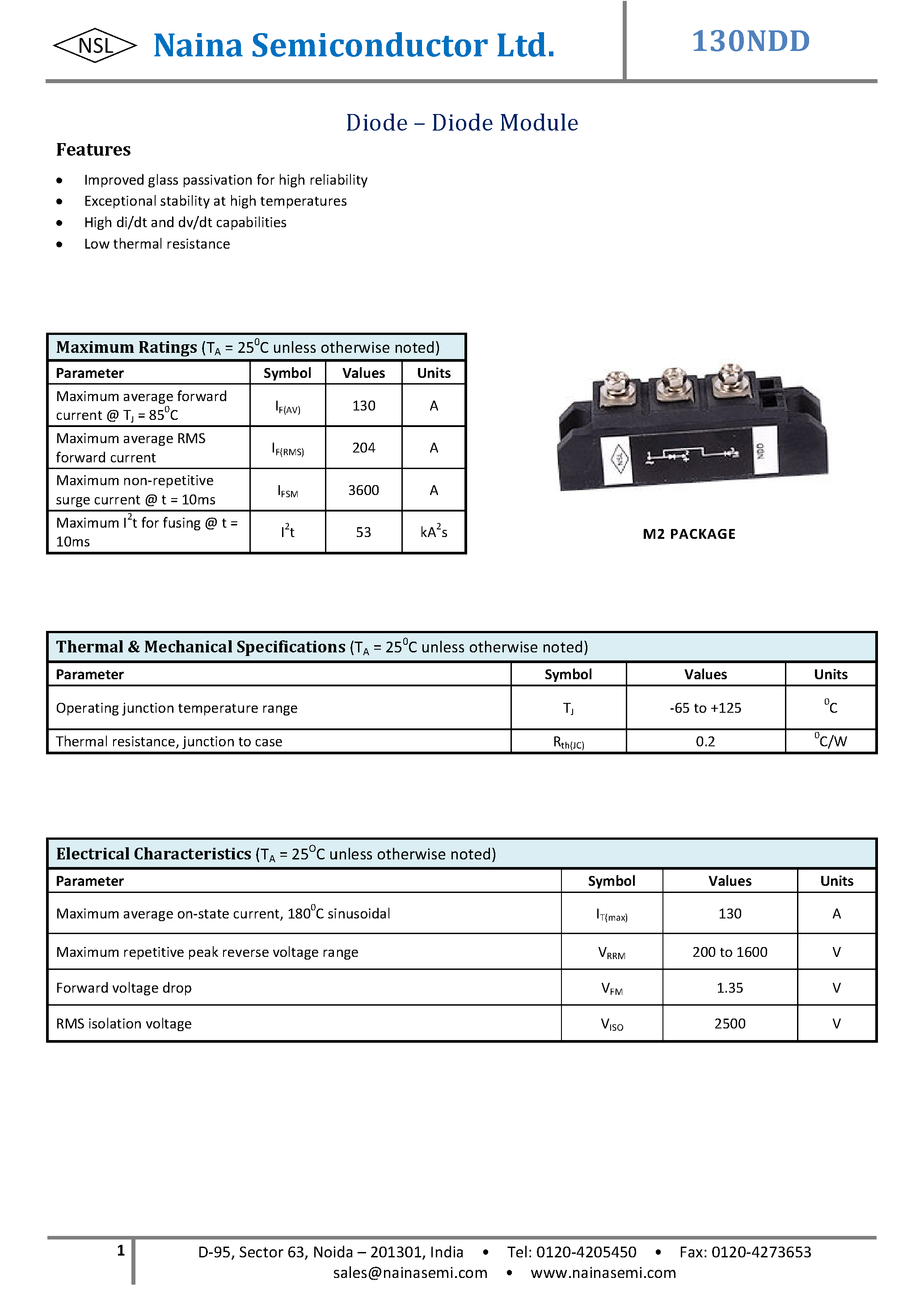 Datasheet 130NDD page 1 Datasheet 130NDD - Diode-Diode Modules page 1