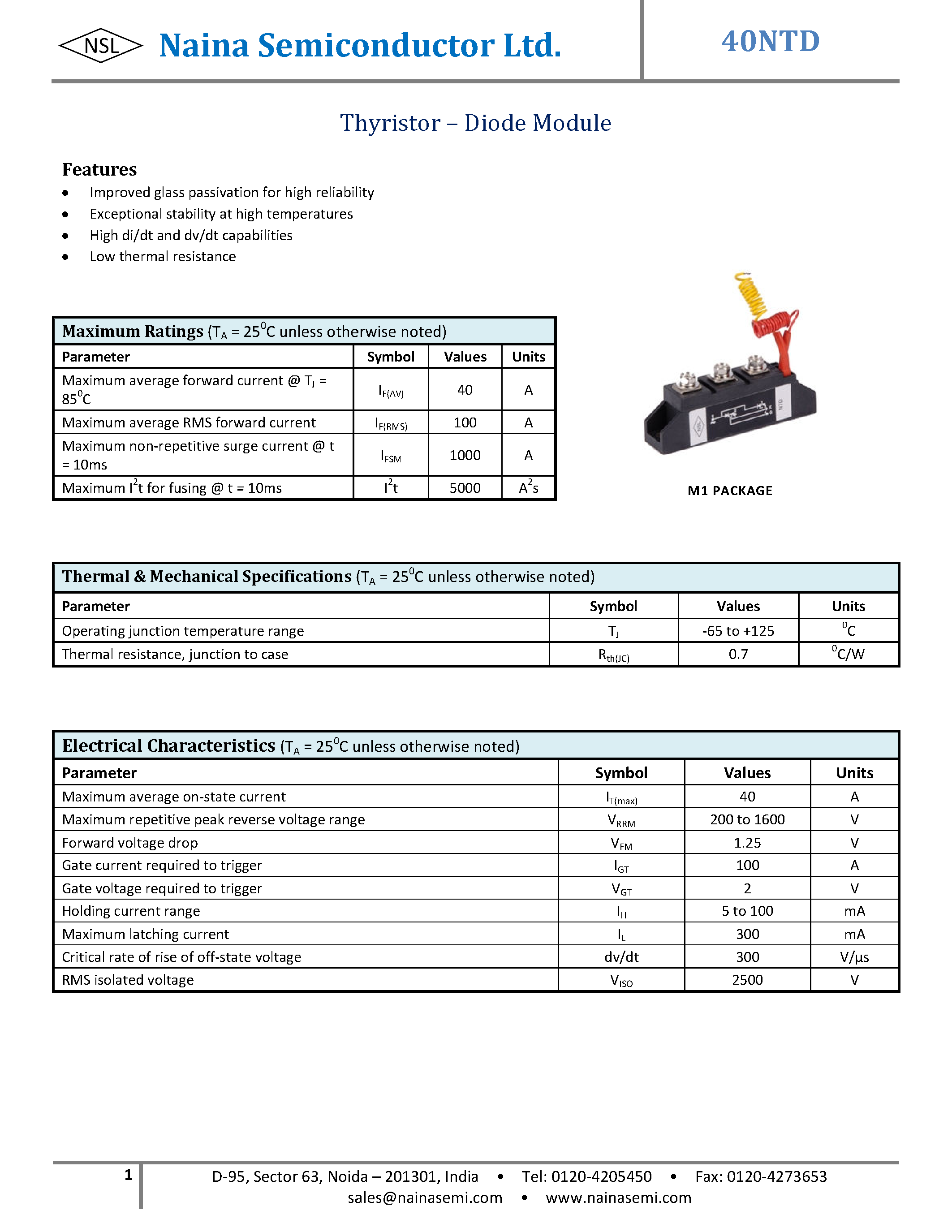 Datasheet 40NTD page 1 Datasheet 40NTD - Thyristor-Diode Modules page 1