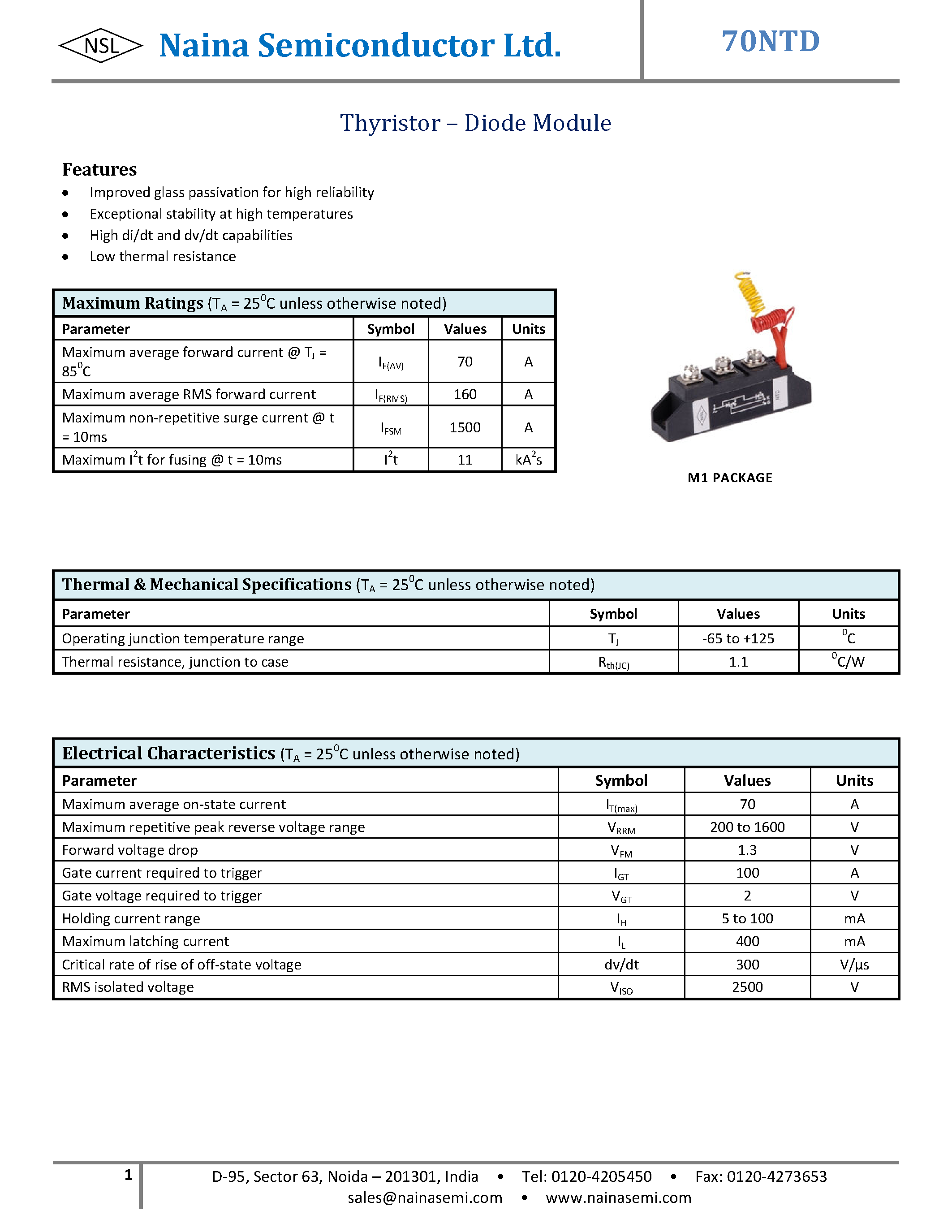 Datasheet 70NTD page 1 Datasheet 70NTD - Thyristor-Diode Modules page 1