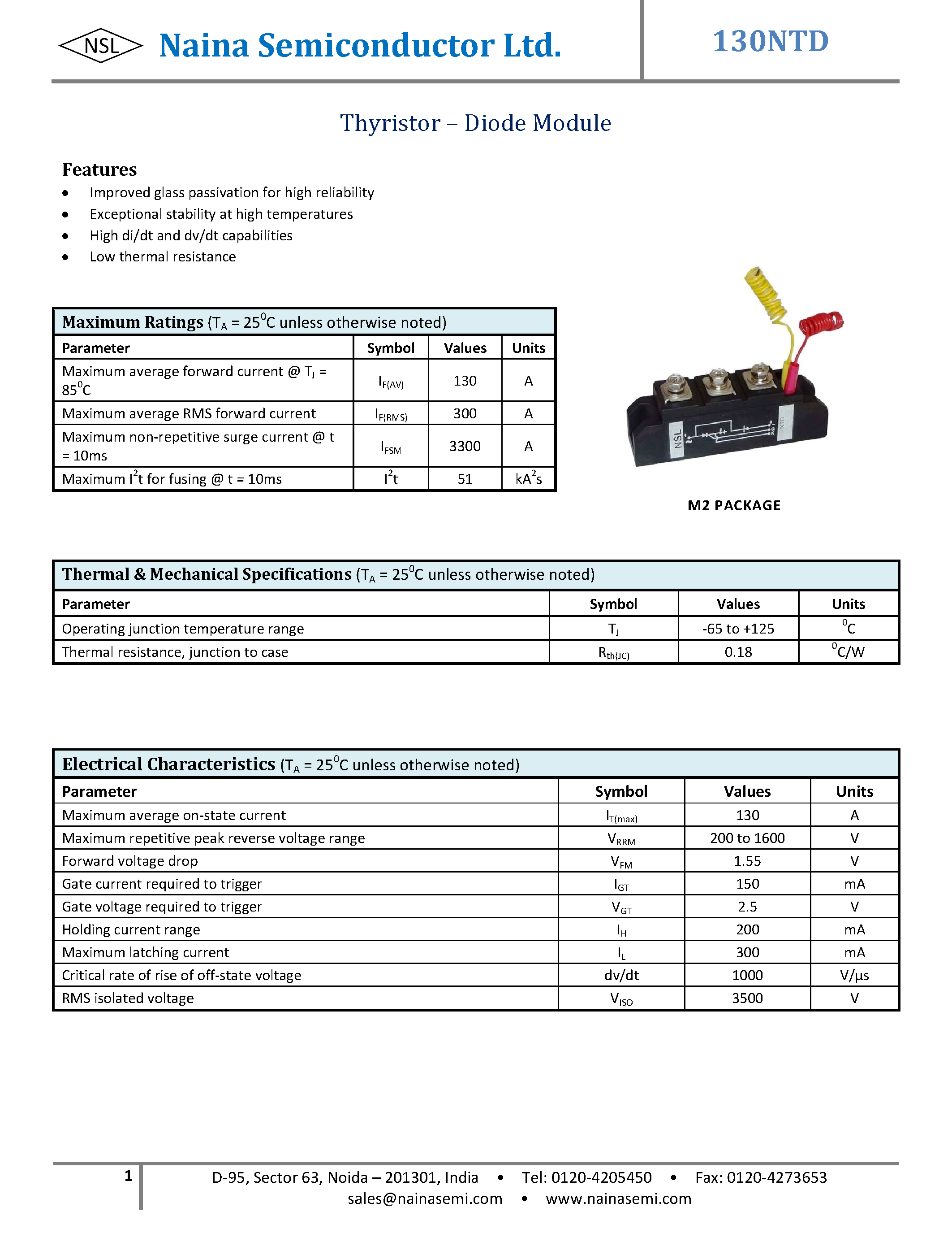 Datasheet 130NTD page 1 Datasheet 130NTD - Thyristor-Diode Modules page 1