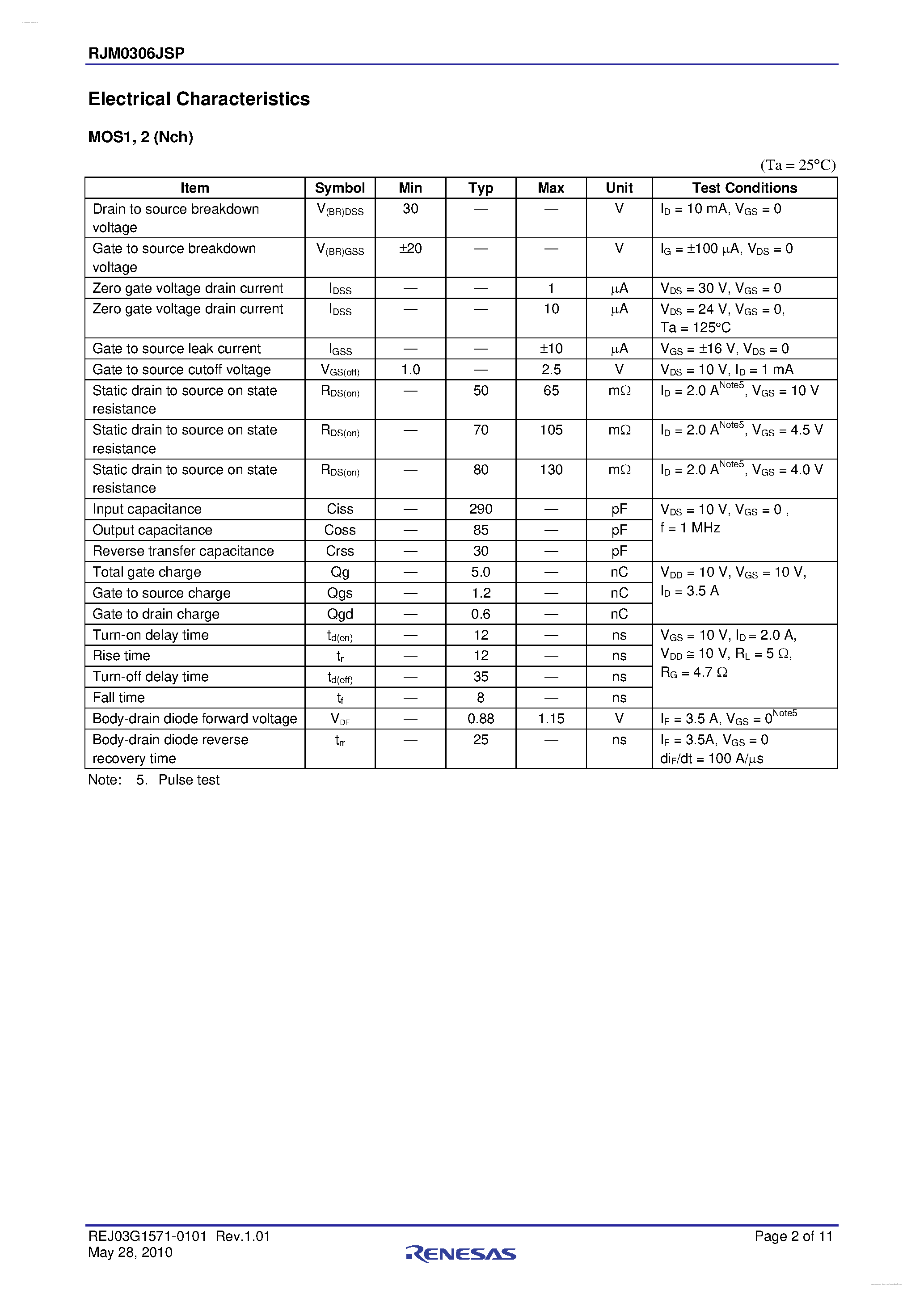 Datasheet RJM0306JSP - Silicon N / P Channel Power MOS FET page 2