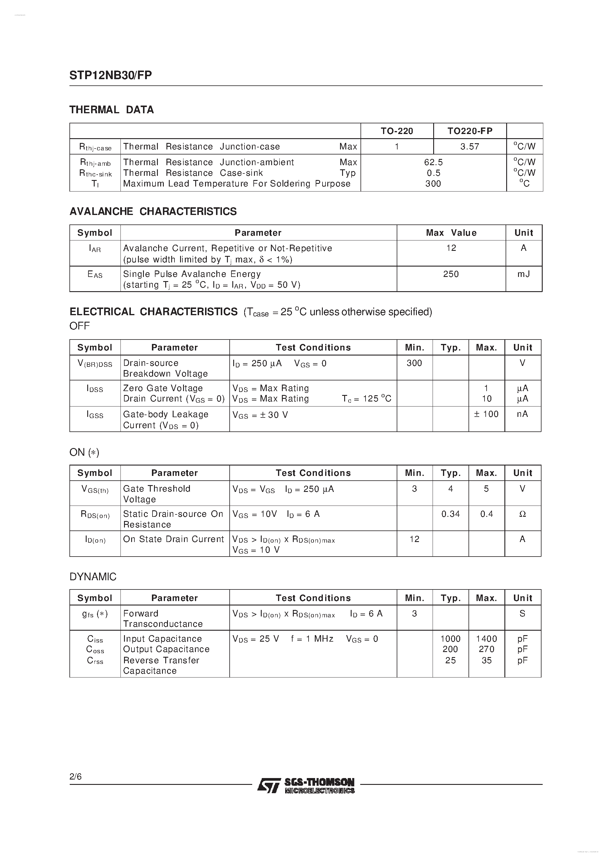 Datasheet P12NB30 - Search ---> STP12NB30 page 2