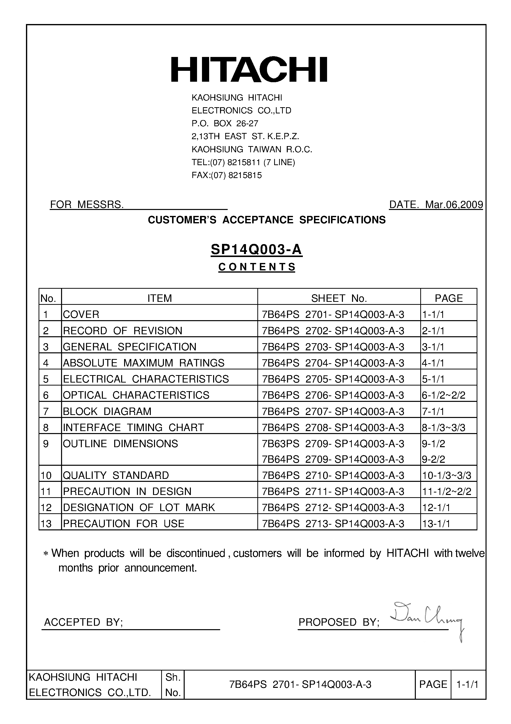 Datasheet SP14Q003-A - DISPLAY MODULE page 1