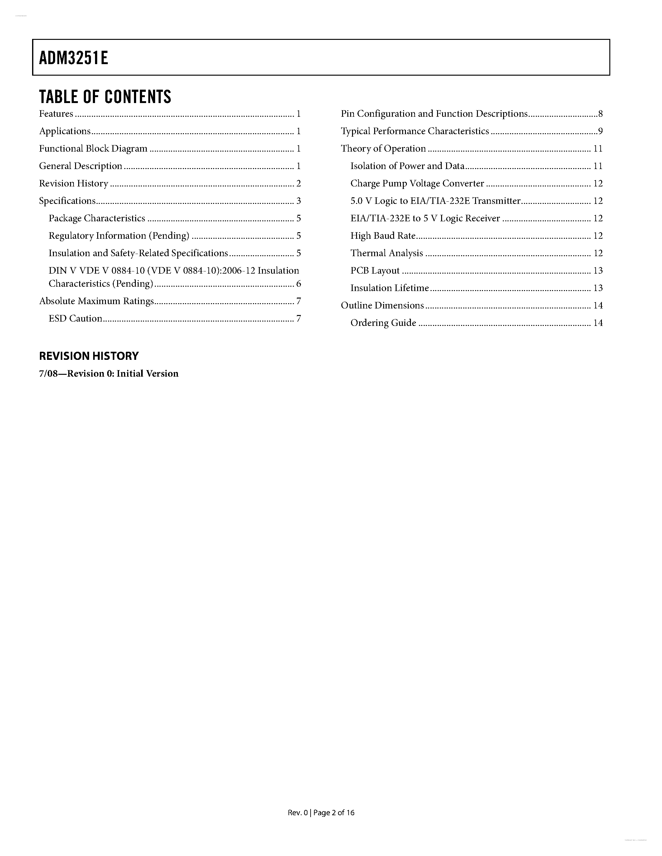 Datasheet ADM3251E - Single-Channel RS-232 Line Driver/Receiver page 2
