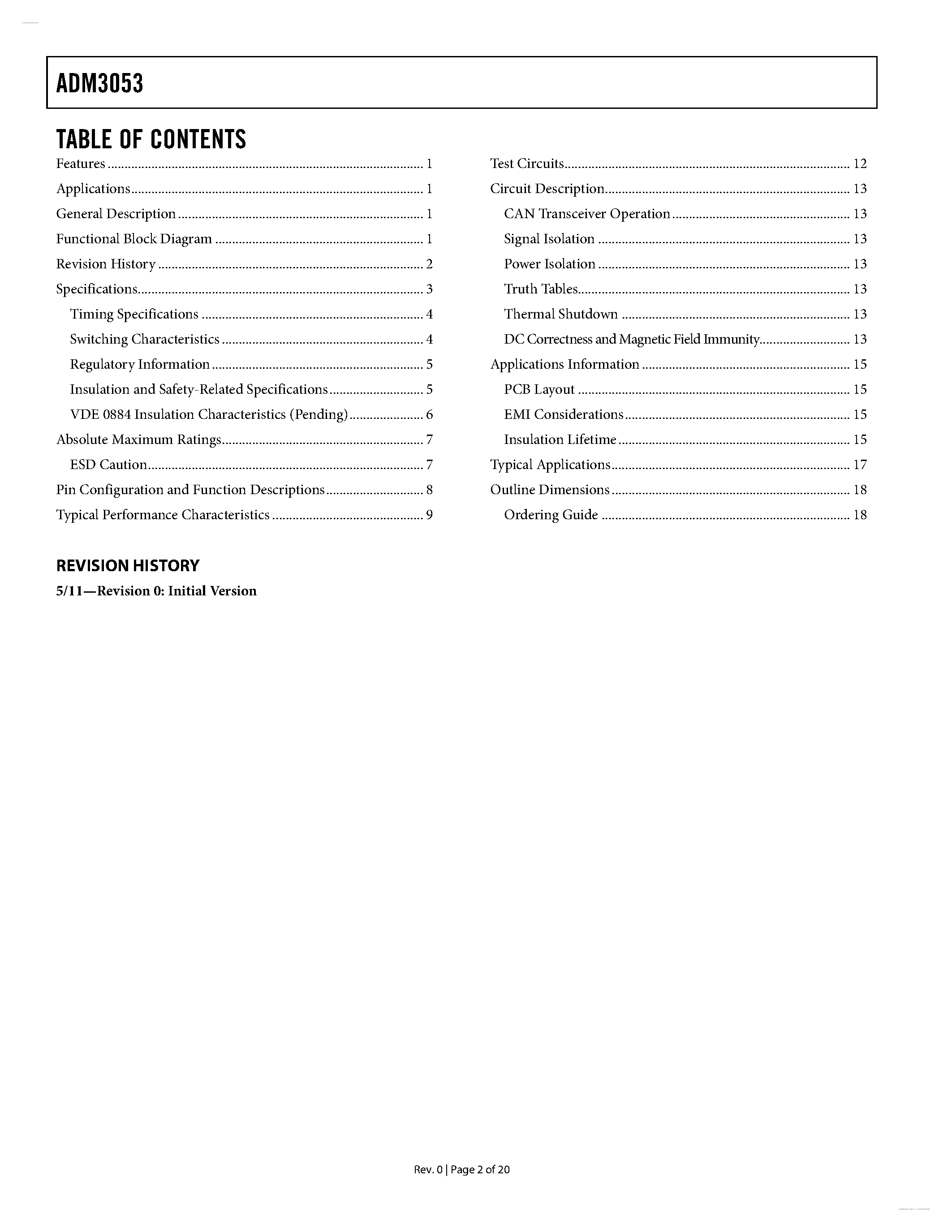 Datasheet ADM3053 - Signal and Power Isolated CAN Transceiver page 2