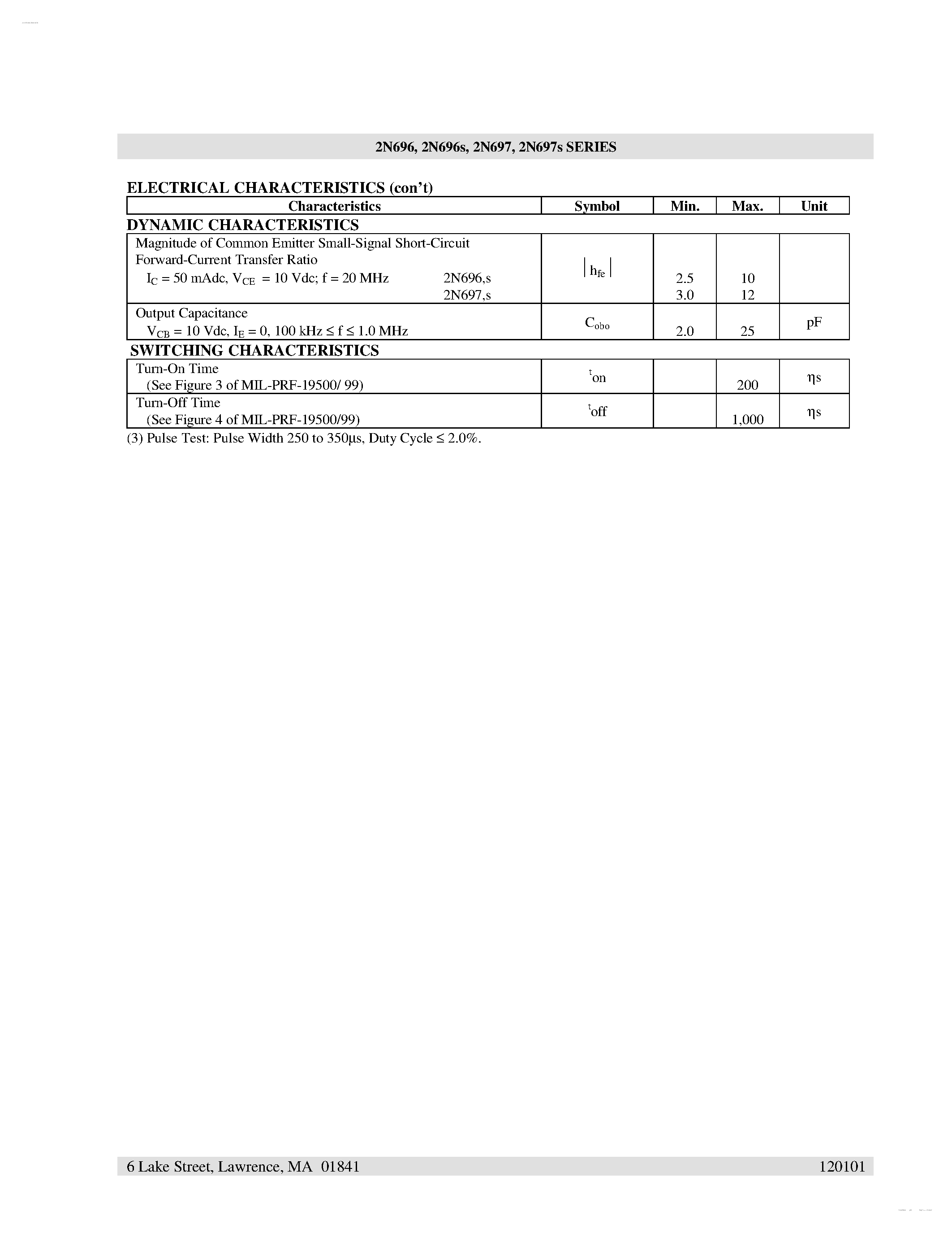 Datasheet 2N696 - (2N696 / 2N697) NPN Transistor page 2