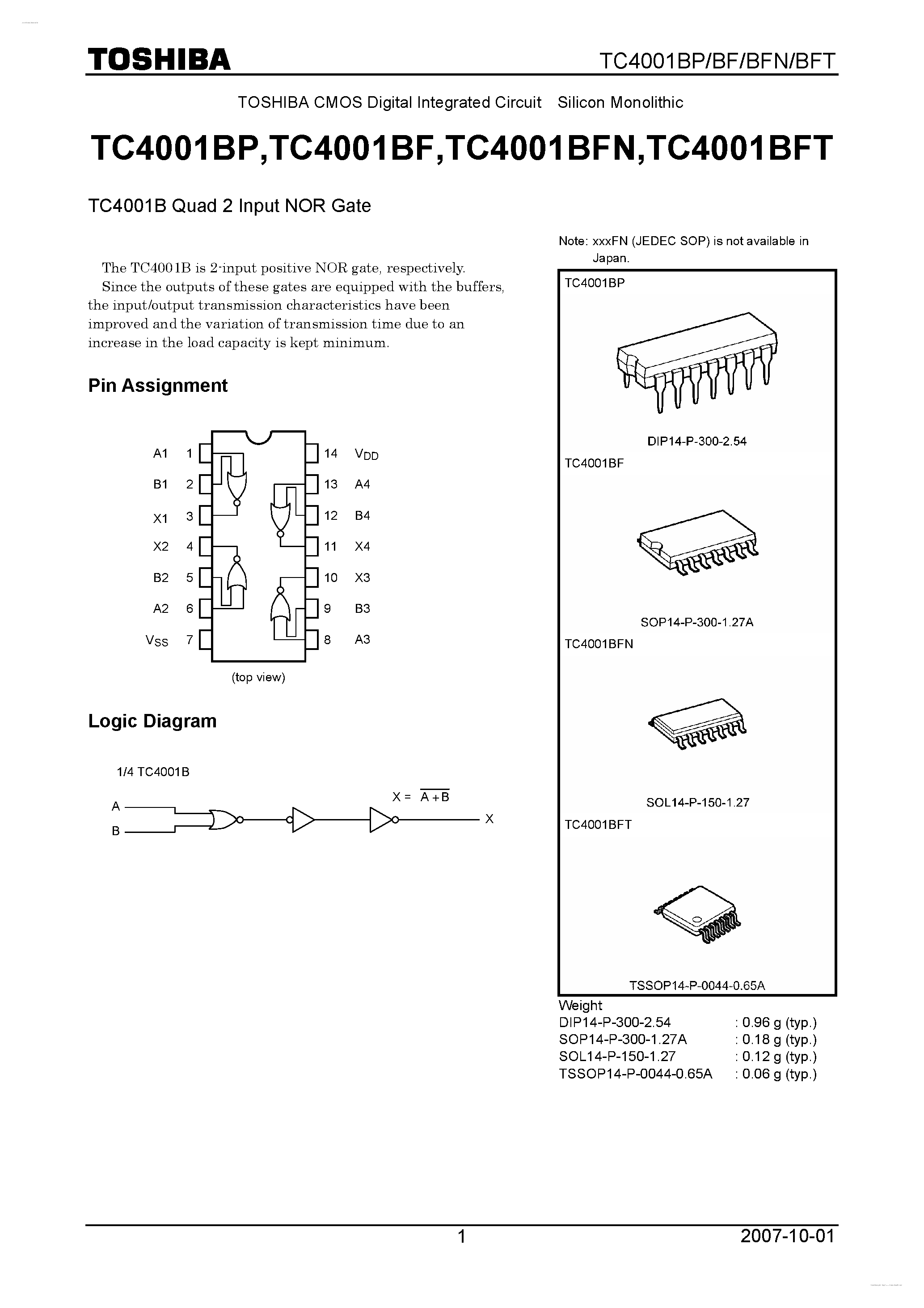 Datasheet TC4001BF - CMOS Digital Integrated Circuit page 1
