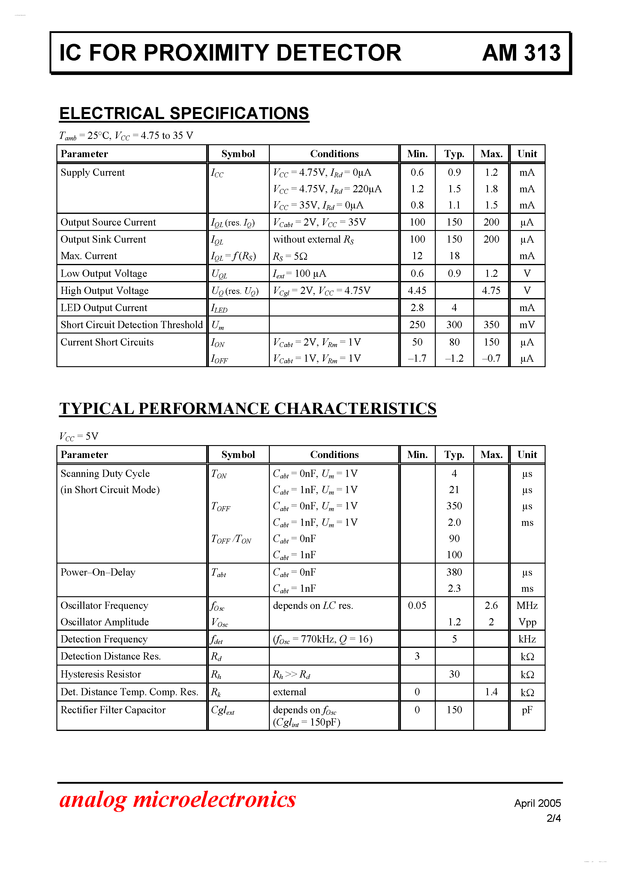Datasheet AM313 - IC FOR PROXIMITY DETECTOR page 2
