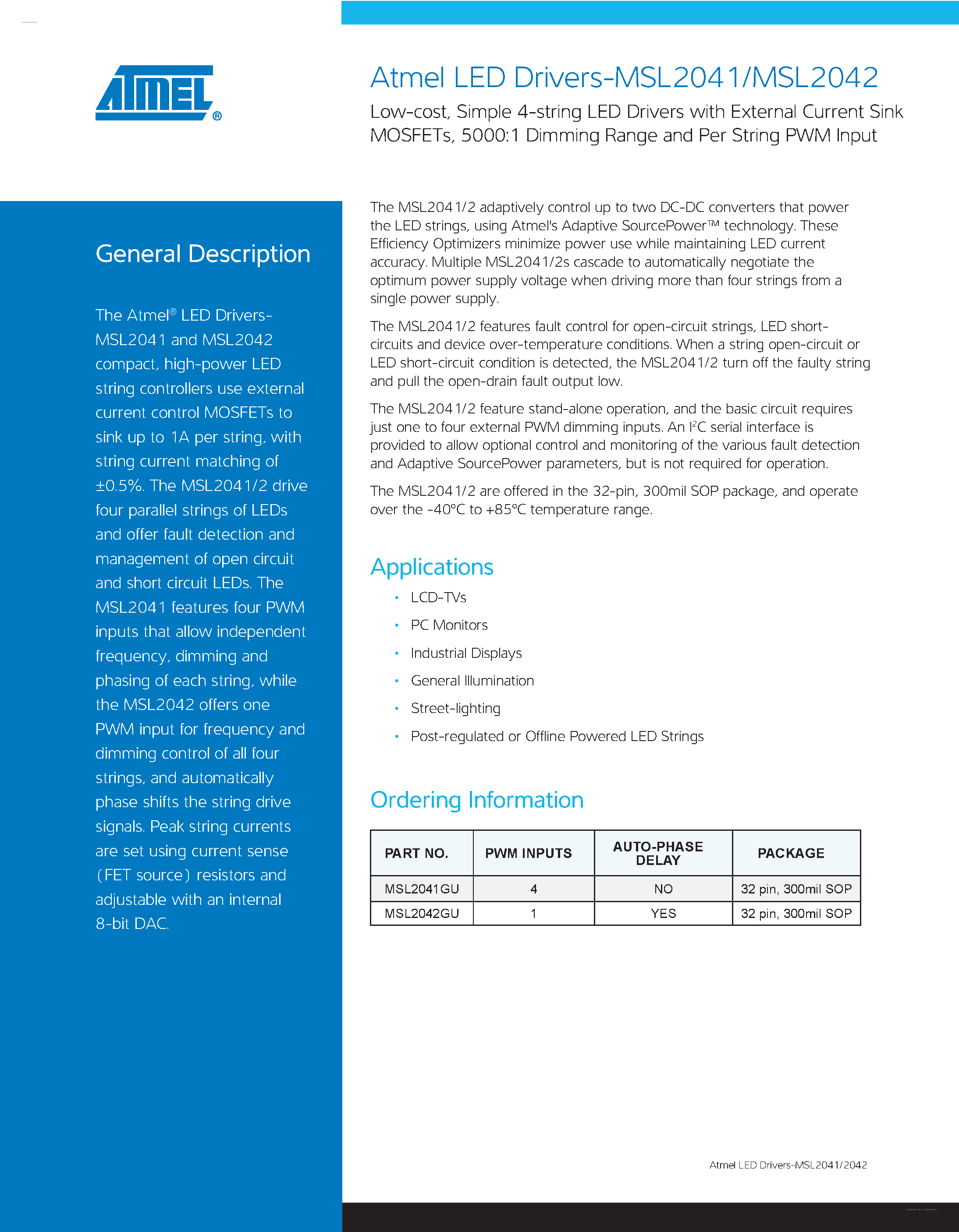 Datasheet MSL2041 - (MSL2041 / MSL2042) Simple 4-string LED Drivers page 2
