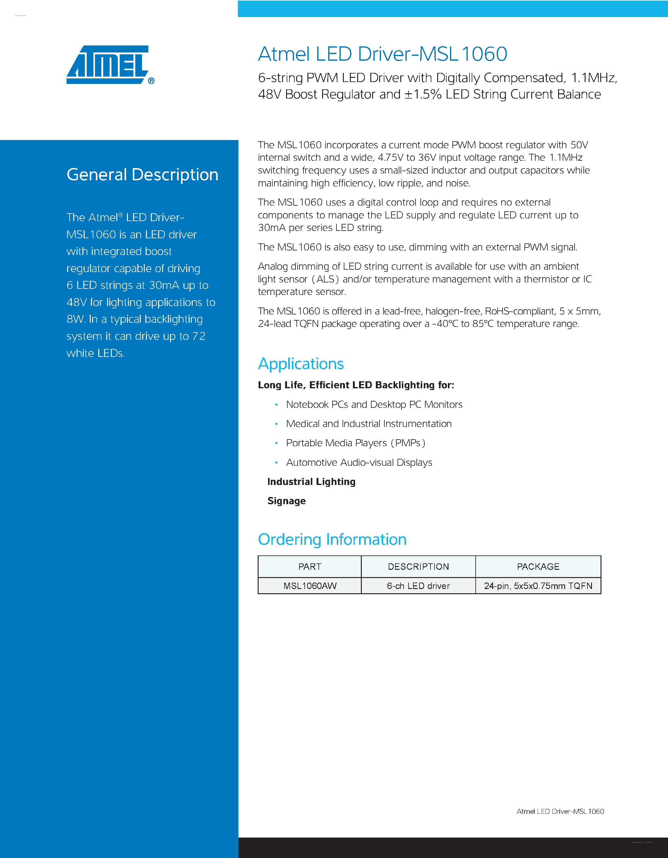 Datasheet MSL1060 - 6-string PWM LED Driver page 2
