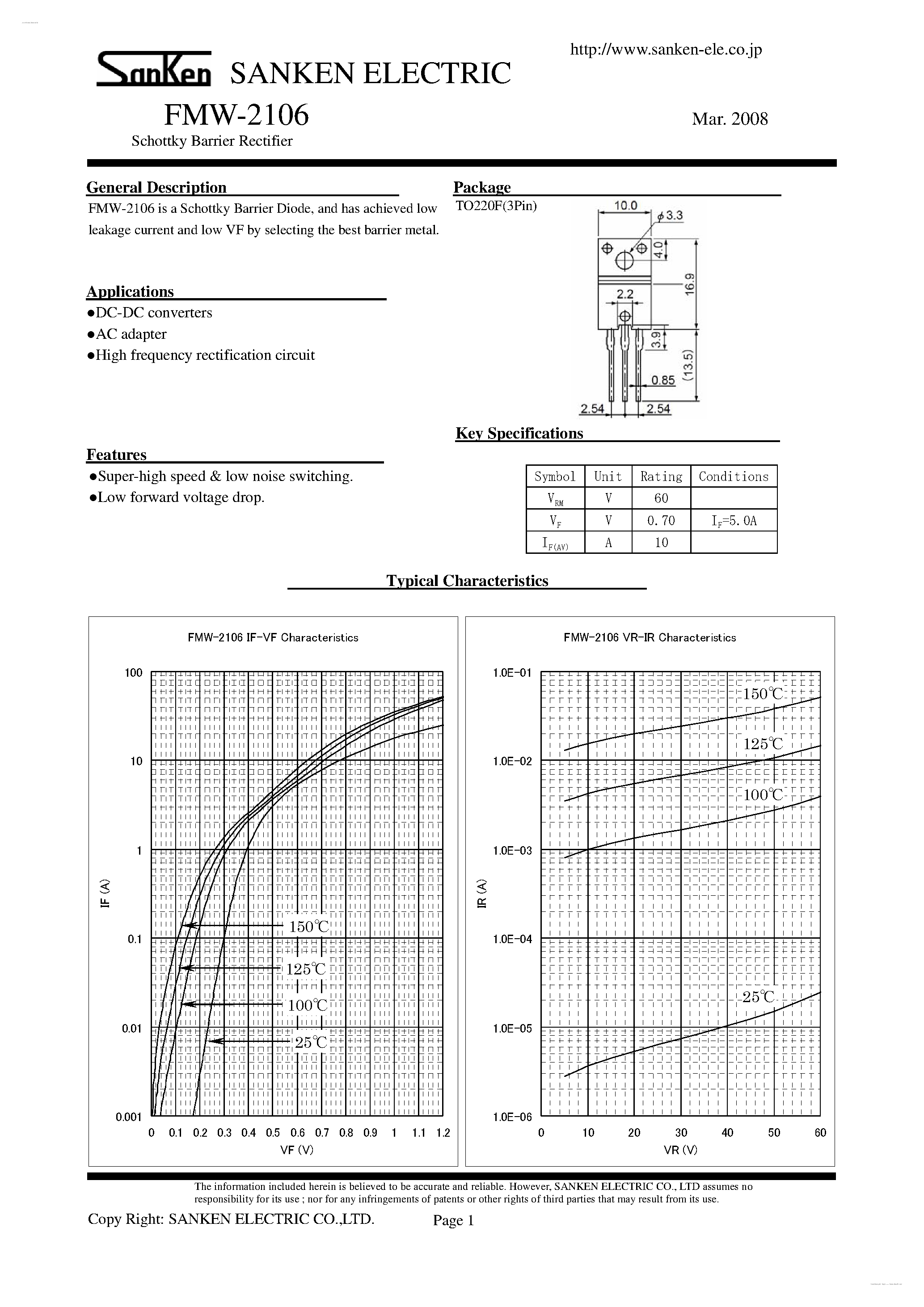 Datasheet FMW-2106 page 1 Datasheet FMW-2106 - Schottky Barrier Rectifier page 1