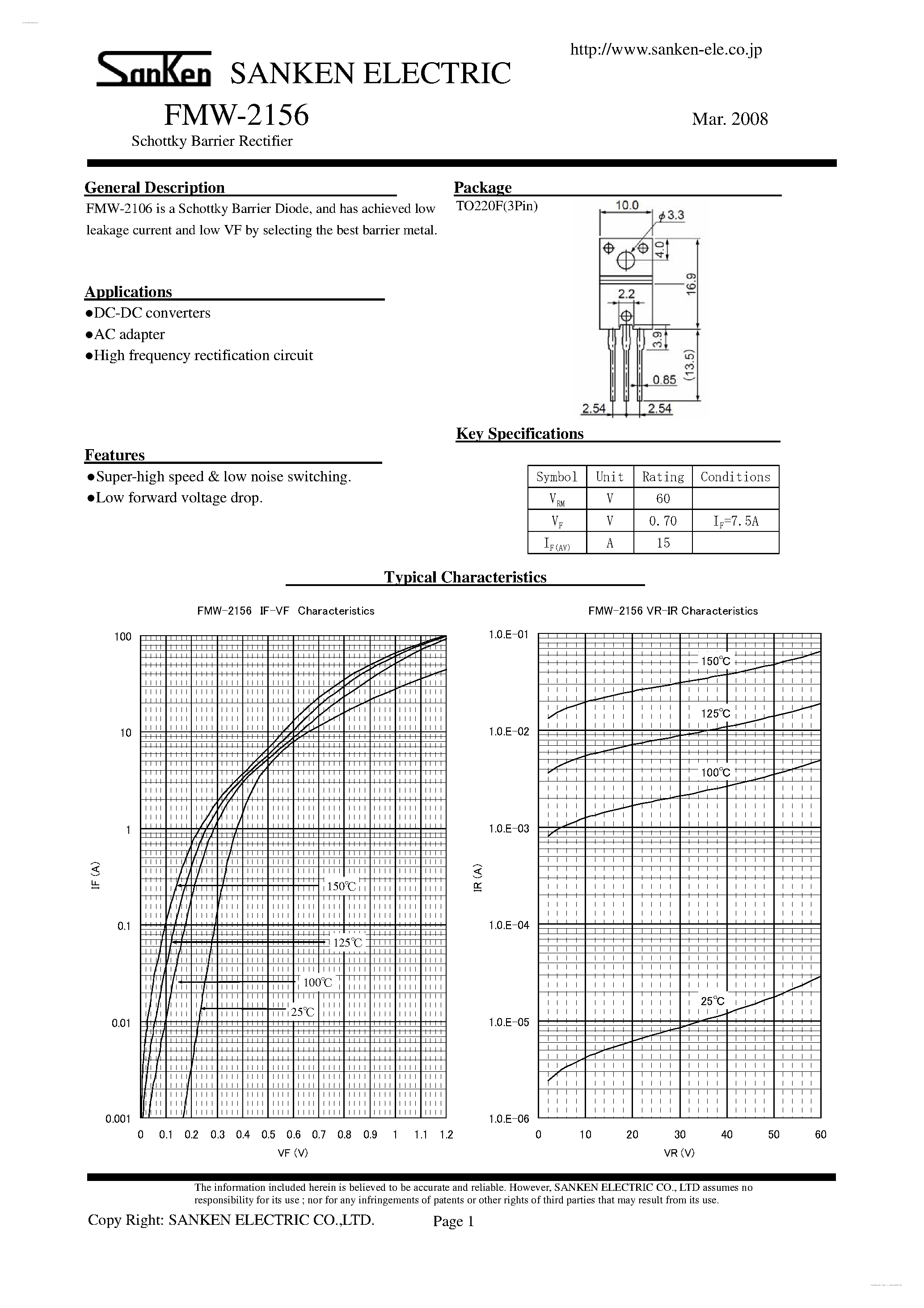 Datasheet FMW-2156 page 1 Datasheet FMW-2156 - Schottky Barrier Rectifier page 1
