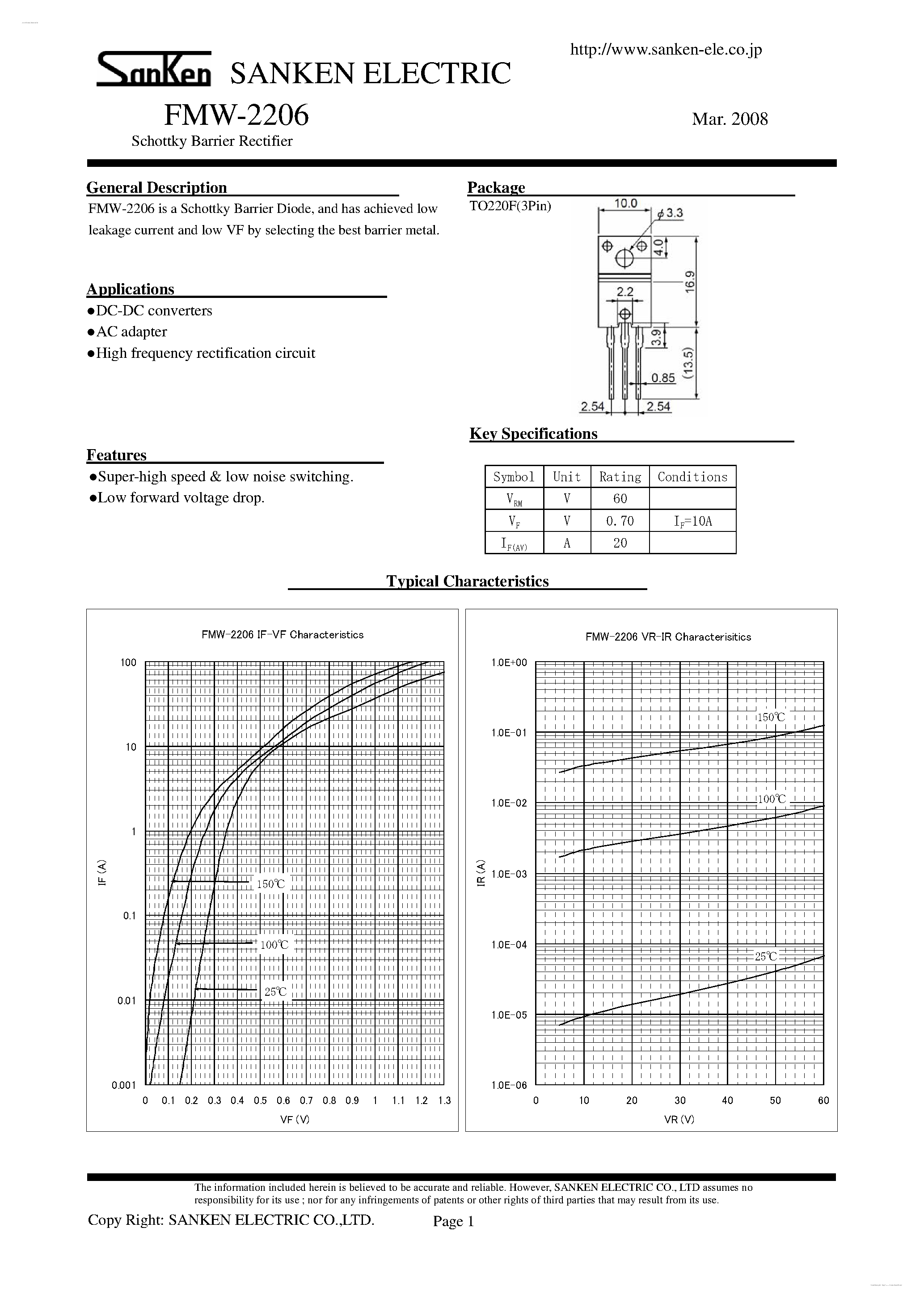 Datasheet FMW-2206 page 1 Datasheet FMW-2206 - Schottky Barrier Rectifier page 1