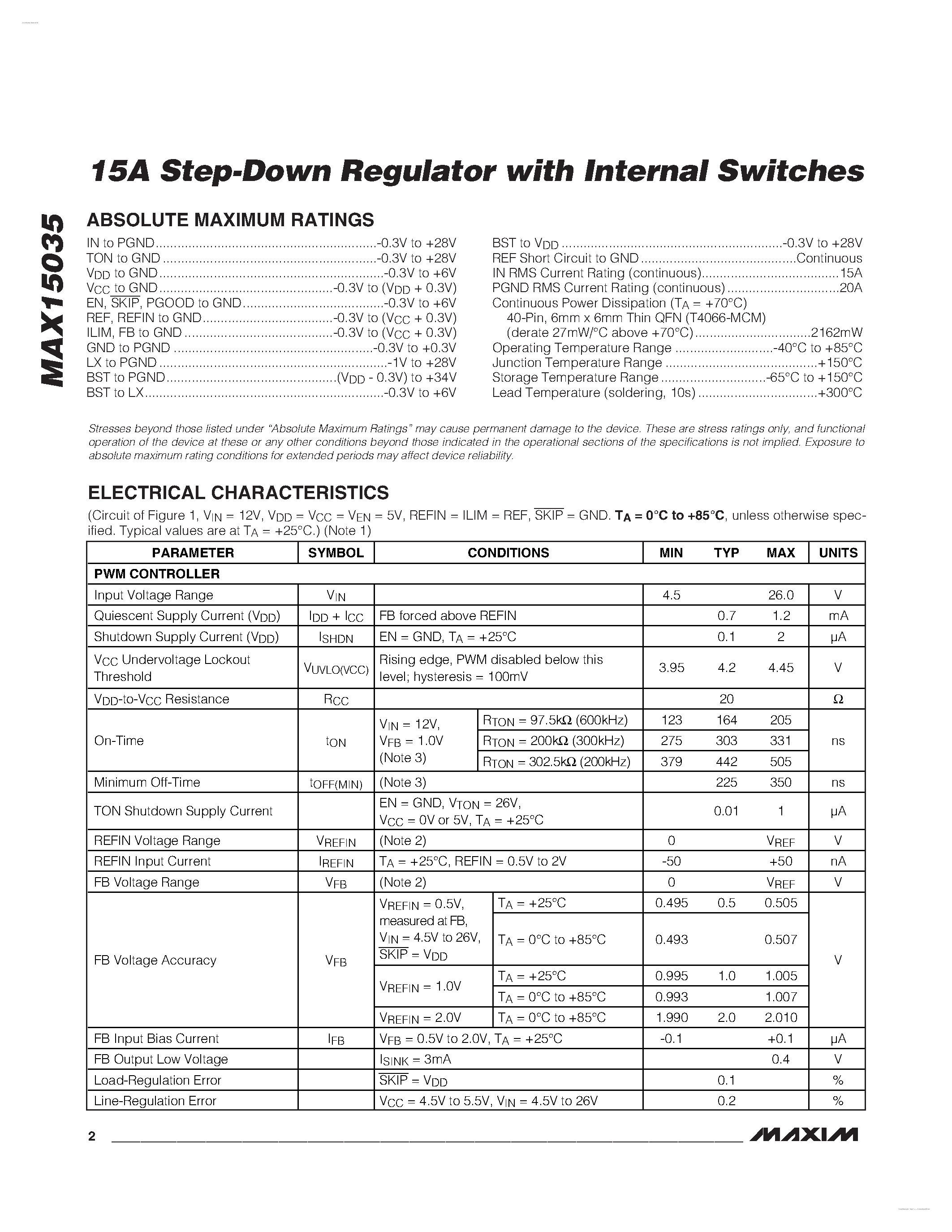 Datasheet MAX15035 - 15A Step-Down Regulator page 2