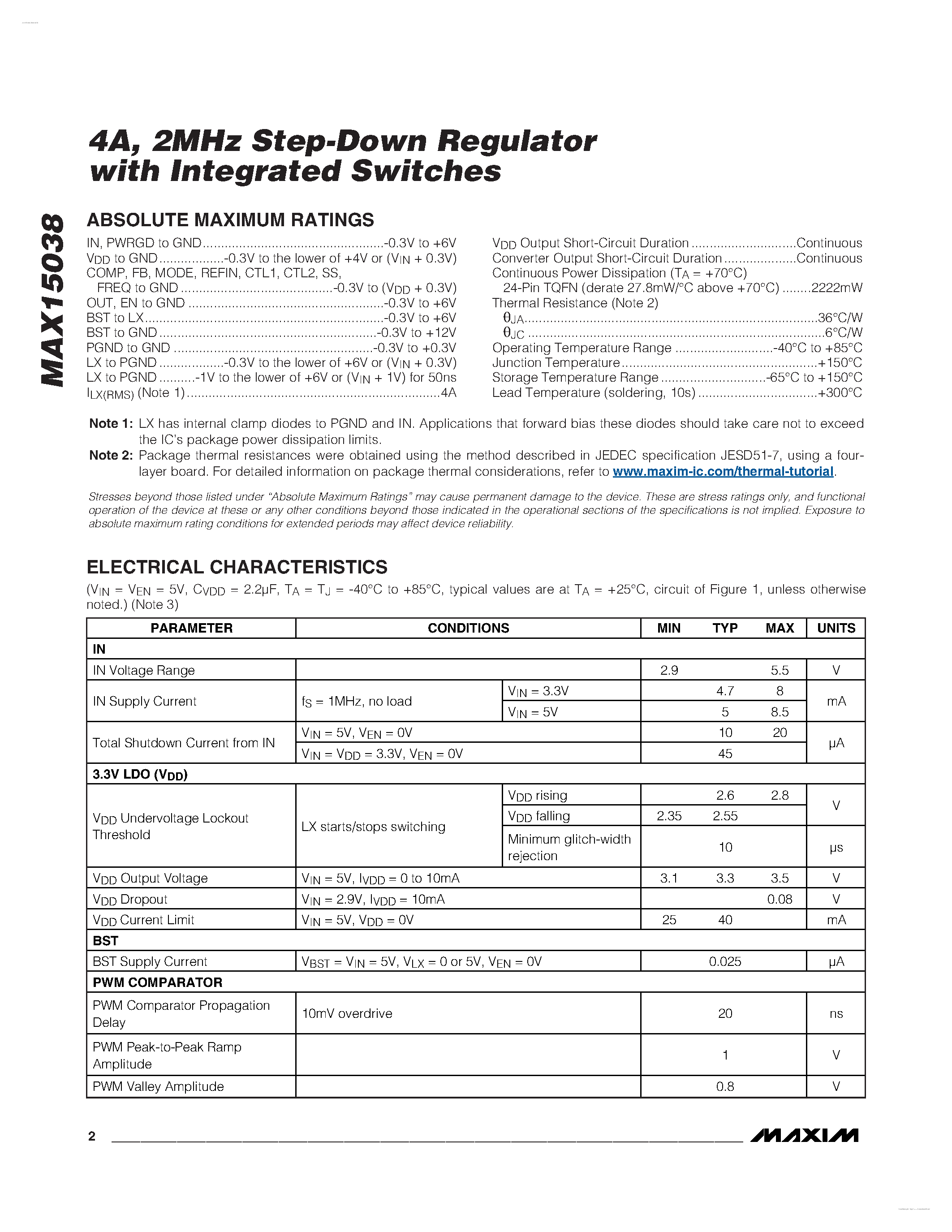 Datasheet MAX15038 - 2MHz Step-Down Regulator page 2