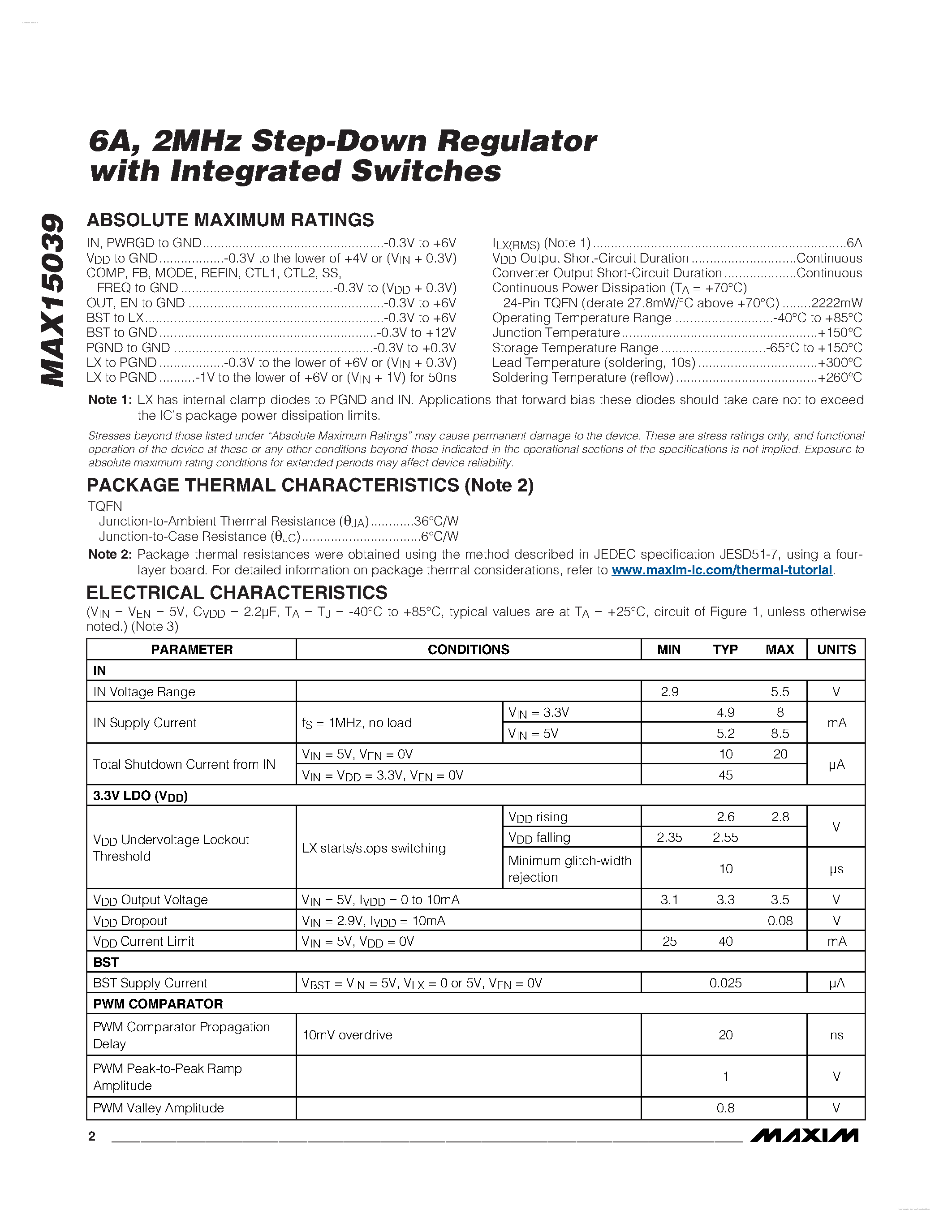 Datasheet MAX15039 - 2MHz Step-Down Regulator page 2
