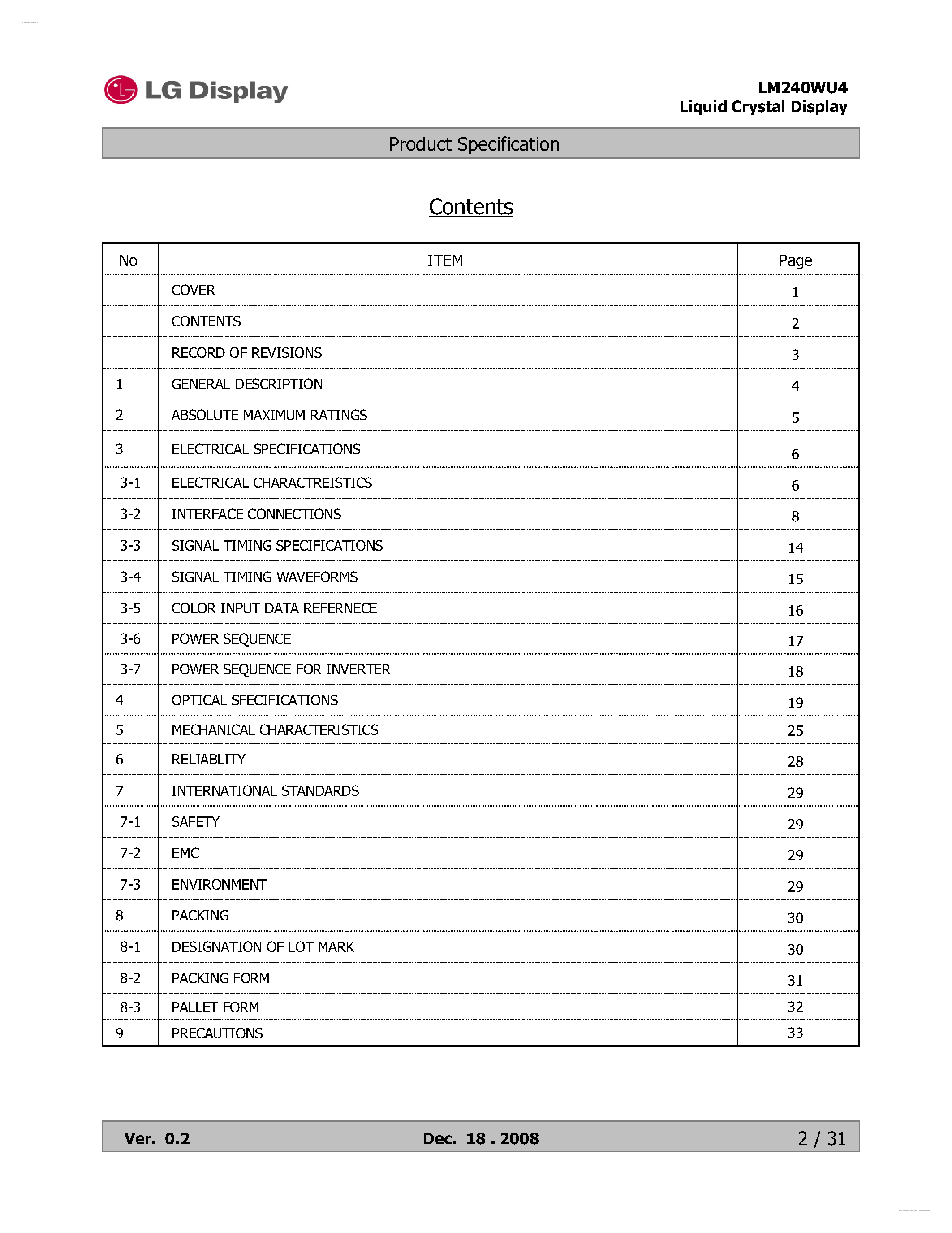 Даташит LM240WU4-SLB1 - Display Module страница 2