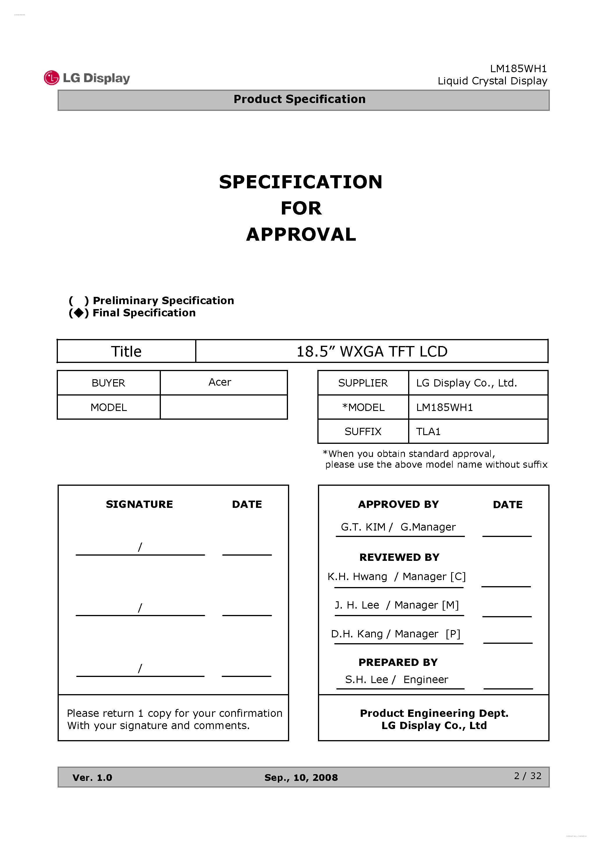 Даташит на микросхему LM185WH1-TLA1 страница 2 Даташит LM185WH1-TLA1 - Display Module страница 2