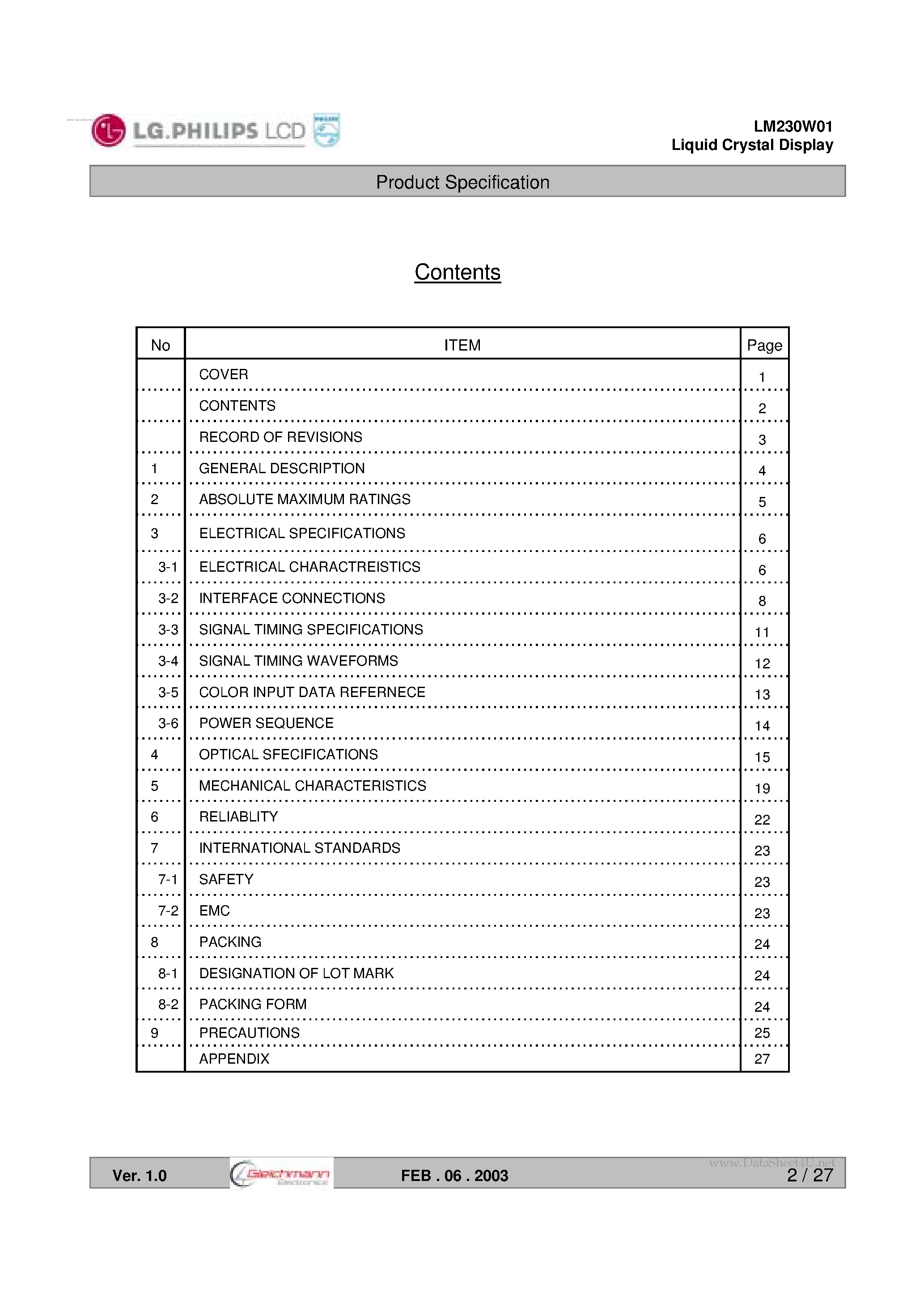 Даташит LM230W01 - Display Module страница 2