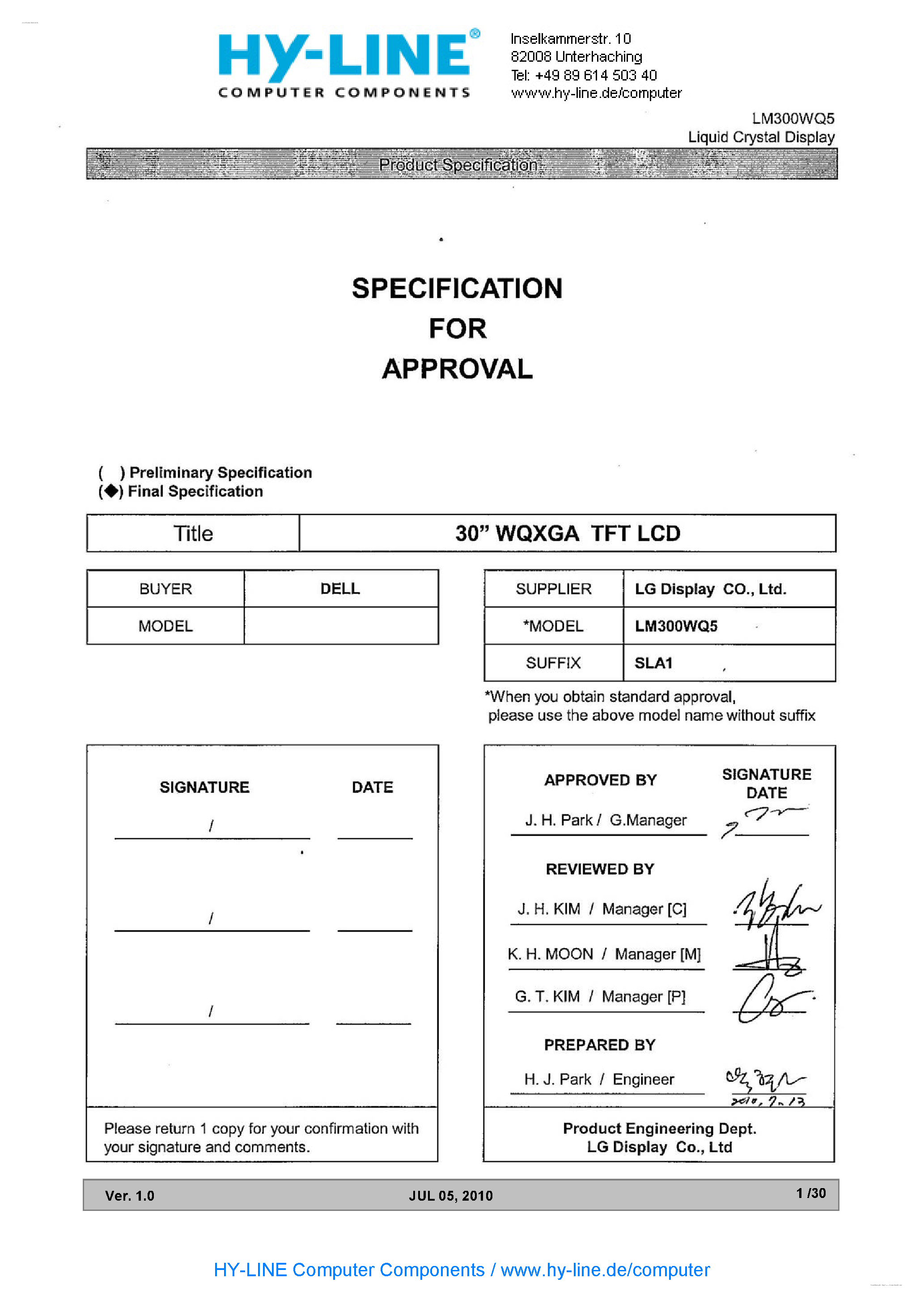 Даташит LM300WQ5-SLA1 - Display Module страница 2