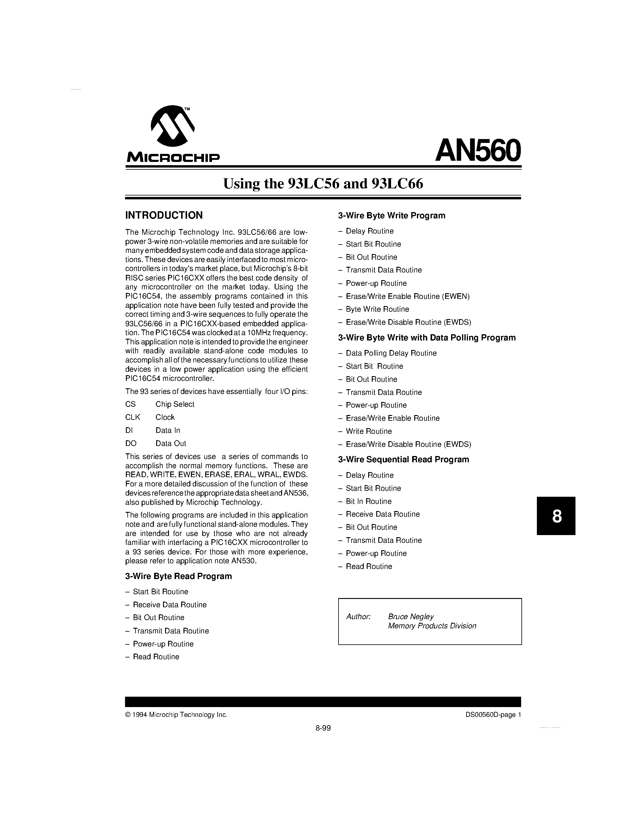Datasheet AN560 page 1 Datasheet AN560 - Lowpower 3-wire non-volatile memories page 1