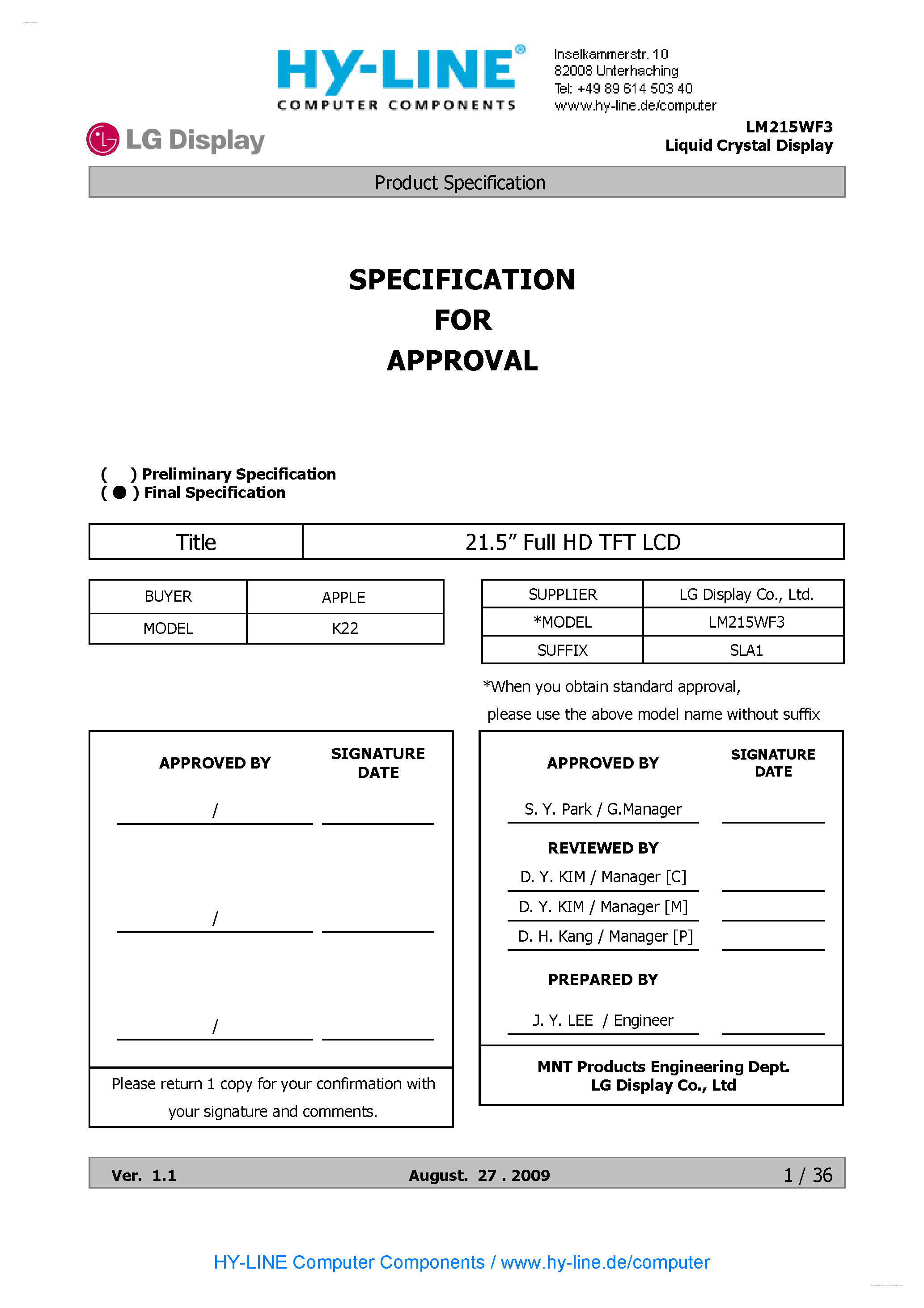 Даташит на микросхему LM215WF3-SLA1 страница 2 Даташит LM215WF3-SLA1 - Display Module страница 2