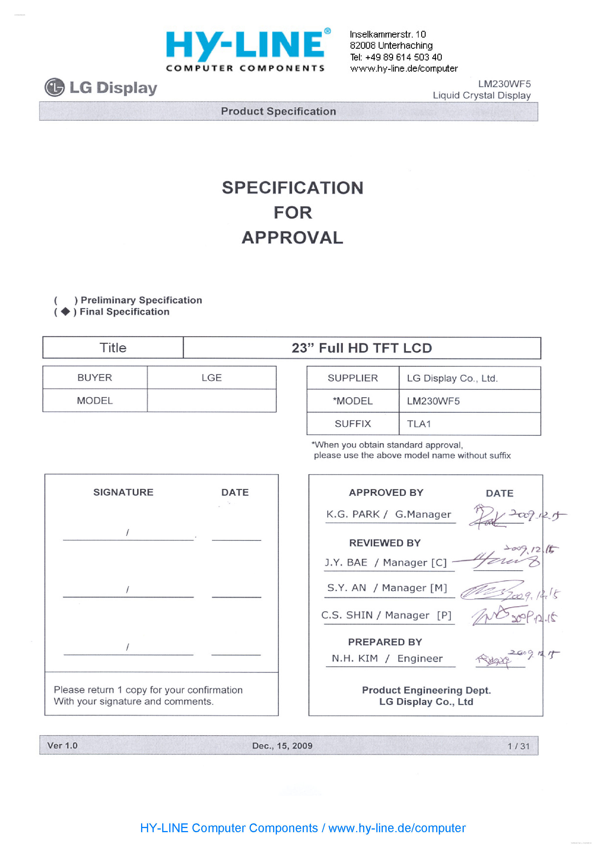Даташит на микросхему LM230WF5-TLA1 страница 2 Даташит LM230WF5-TLA1 - Display Module страница 2