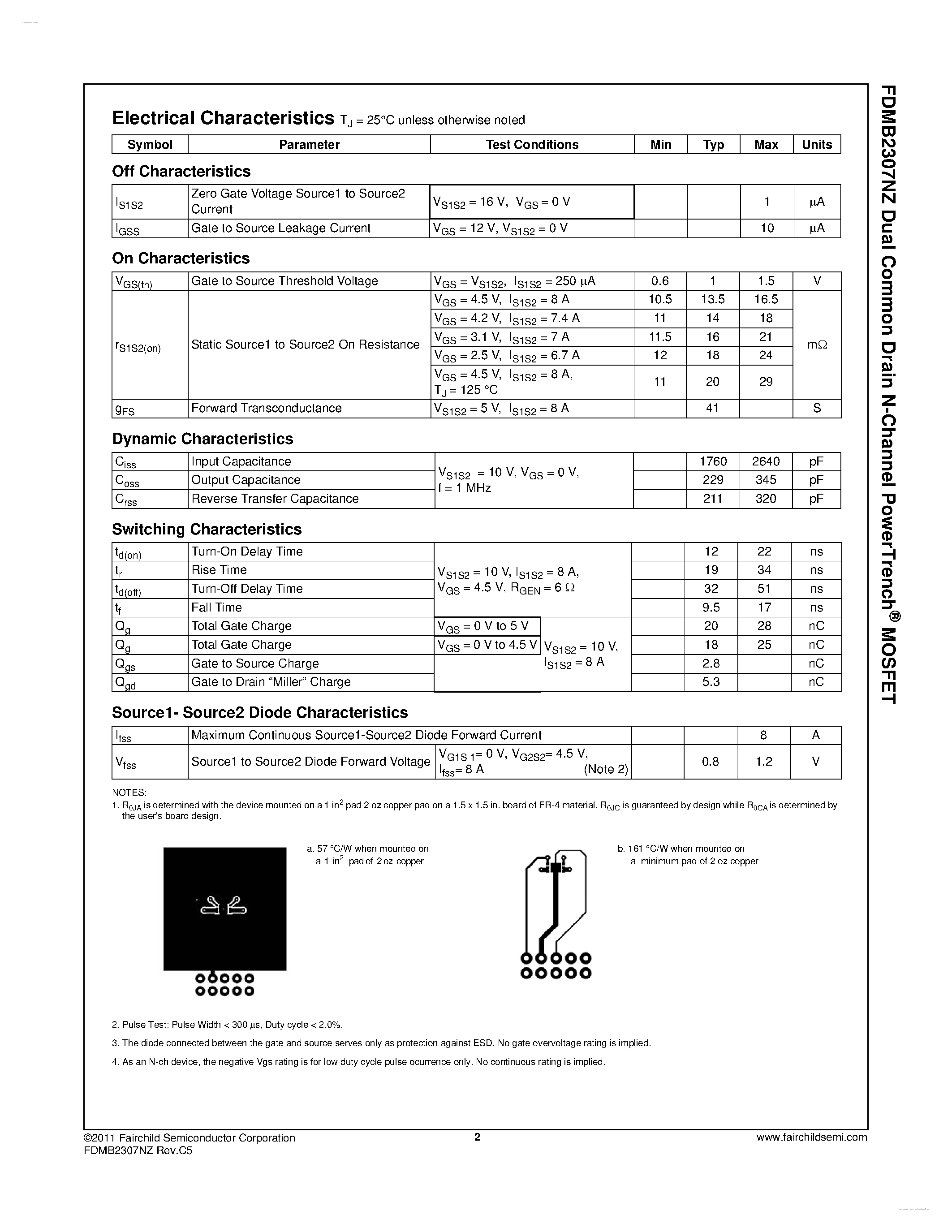 Datasheet FDMB2307NZ - Dual Common Drain N-Channel PowerTrench MOSFET page 2