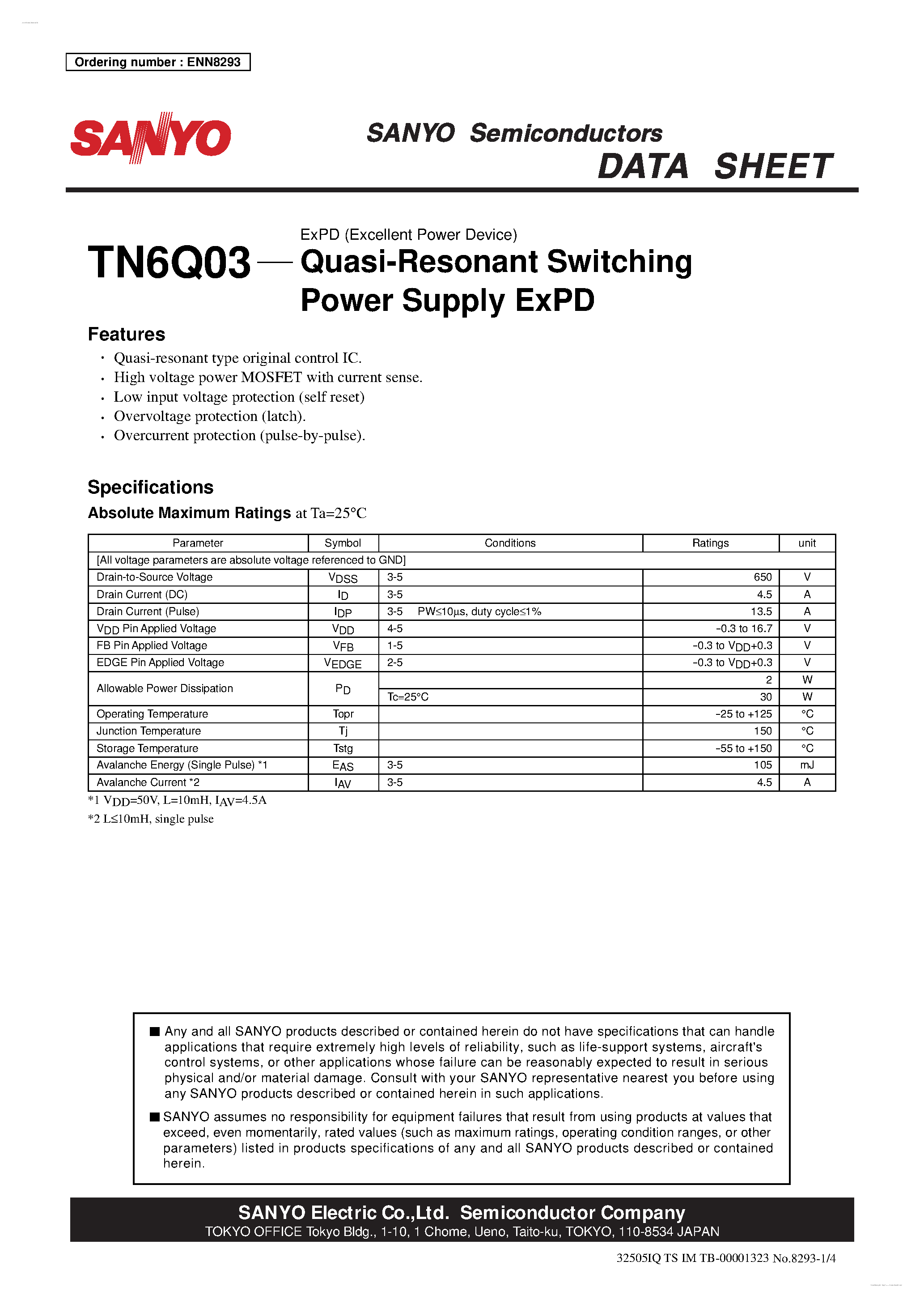 Datasheet TN6Q03 - Quasi-Resonant Switching Power Supply ExPD page 1