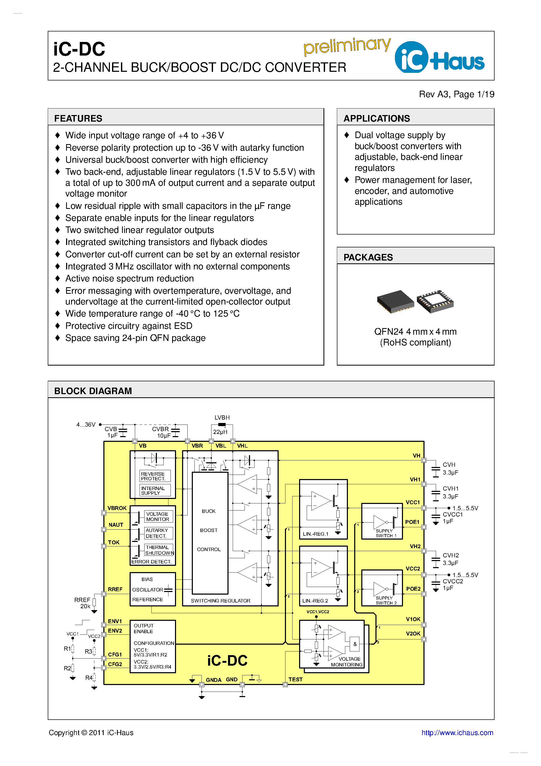 Datasheet IC-DC page 1 Datasheet IC-DC - 2-CHANNEL BUCK/BOOST DC/DC CONVERTER page 1