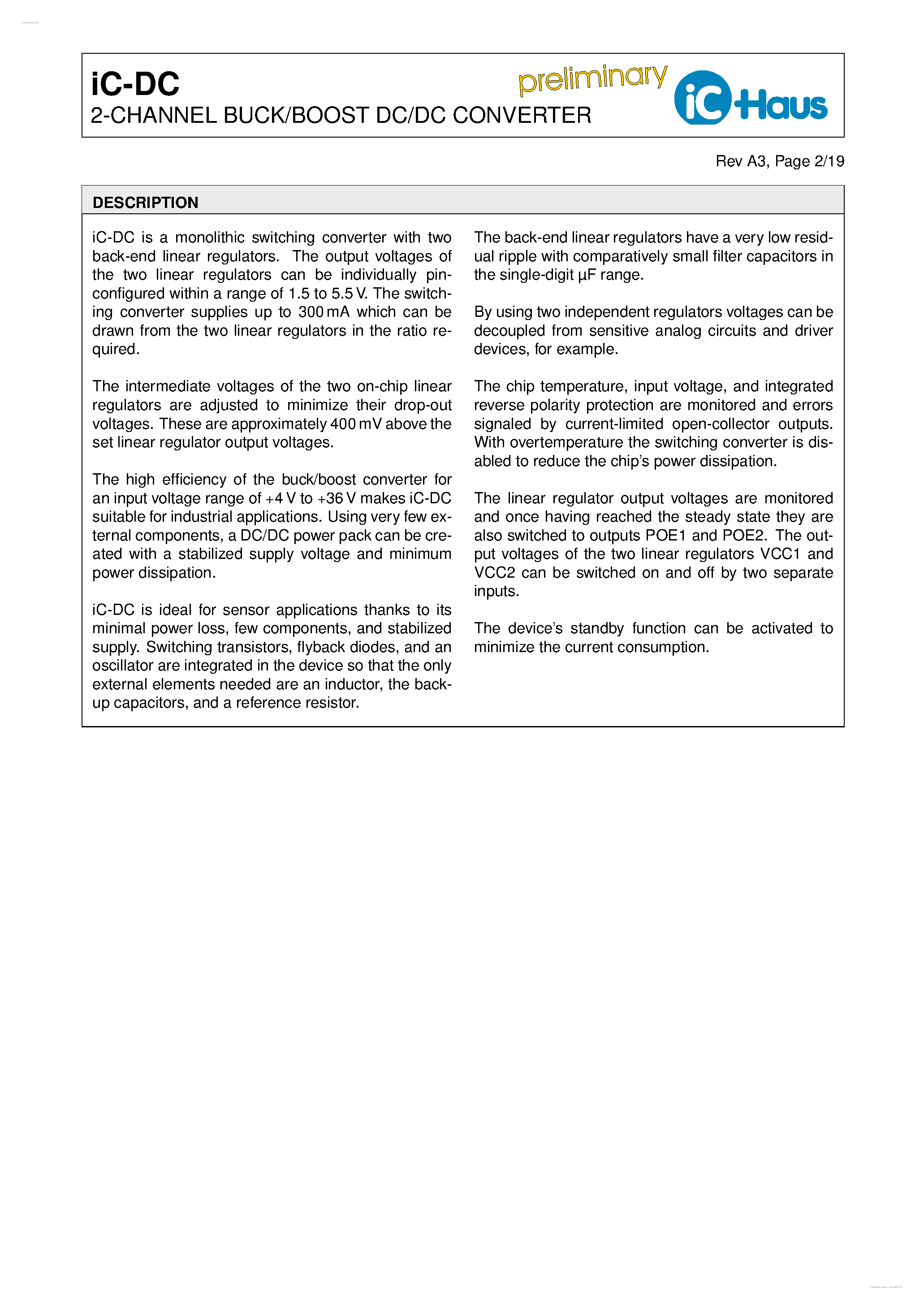 Datasheet IC-DC page 2 Datasheet IC-DC - 2-CHANNEL BUCK/BOOST DC/DC CONVERTER page 2