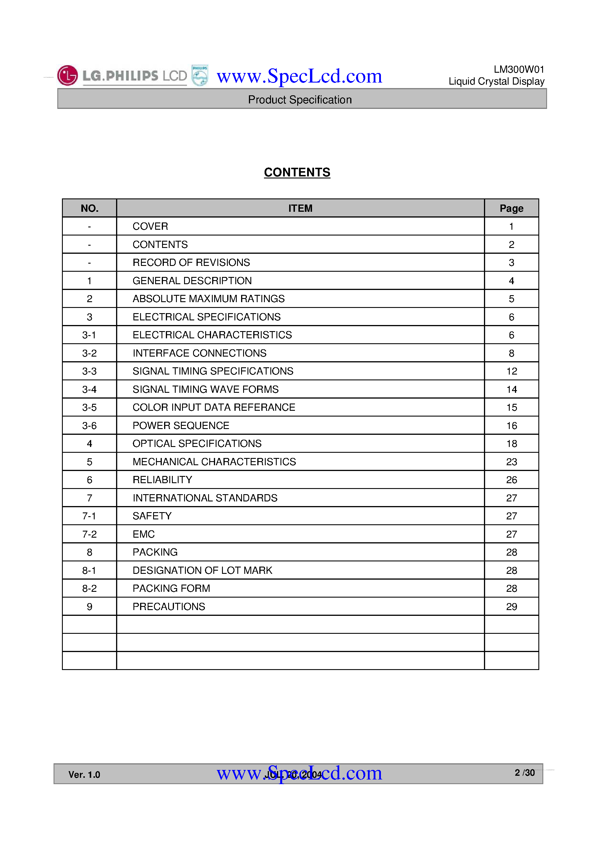 Даташит LM300W01-A3 - Display Module страница 2