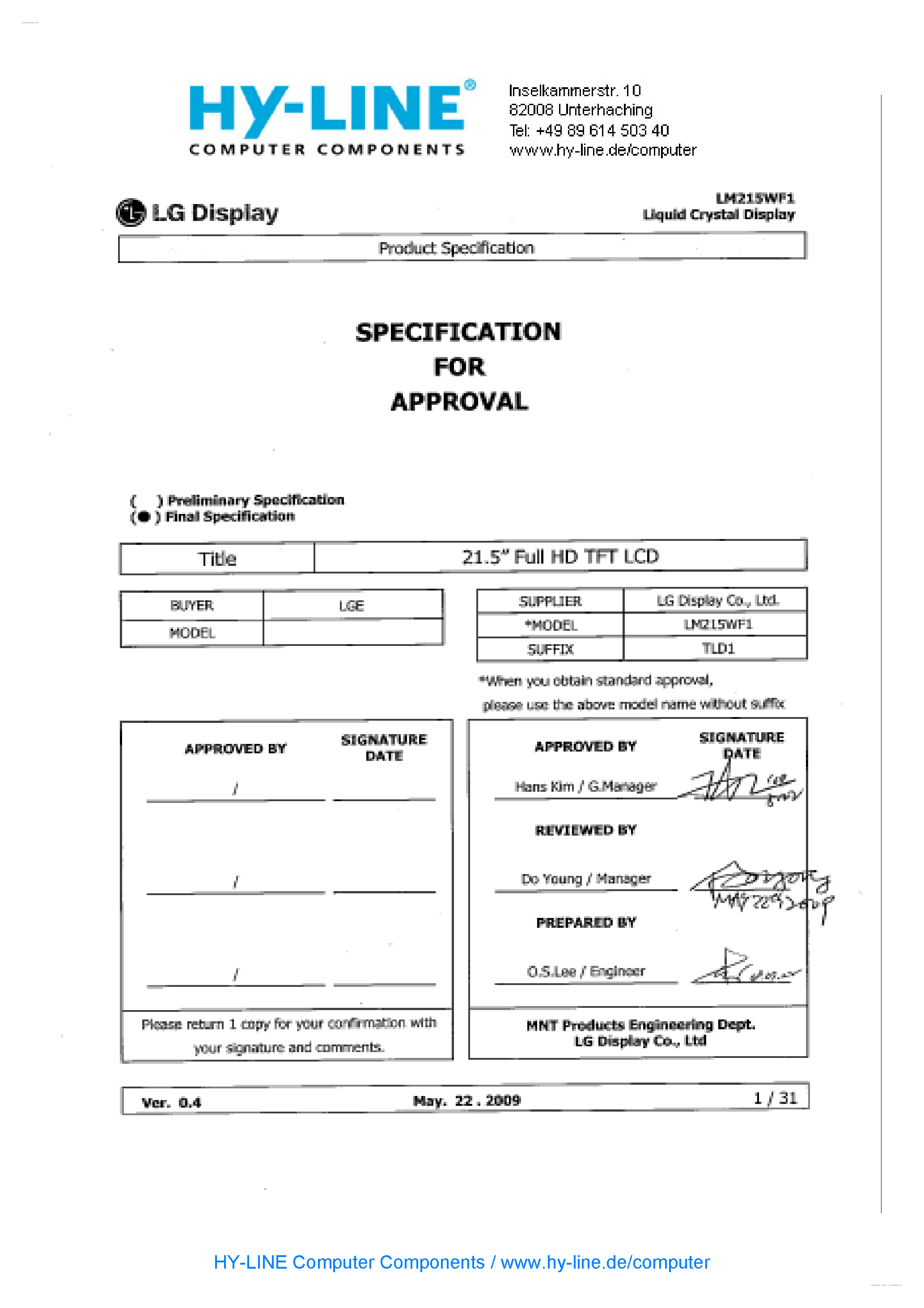Даташит LM215WF1-TLD1 - Display Module страница 2