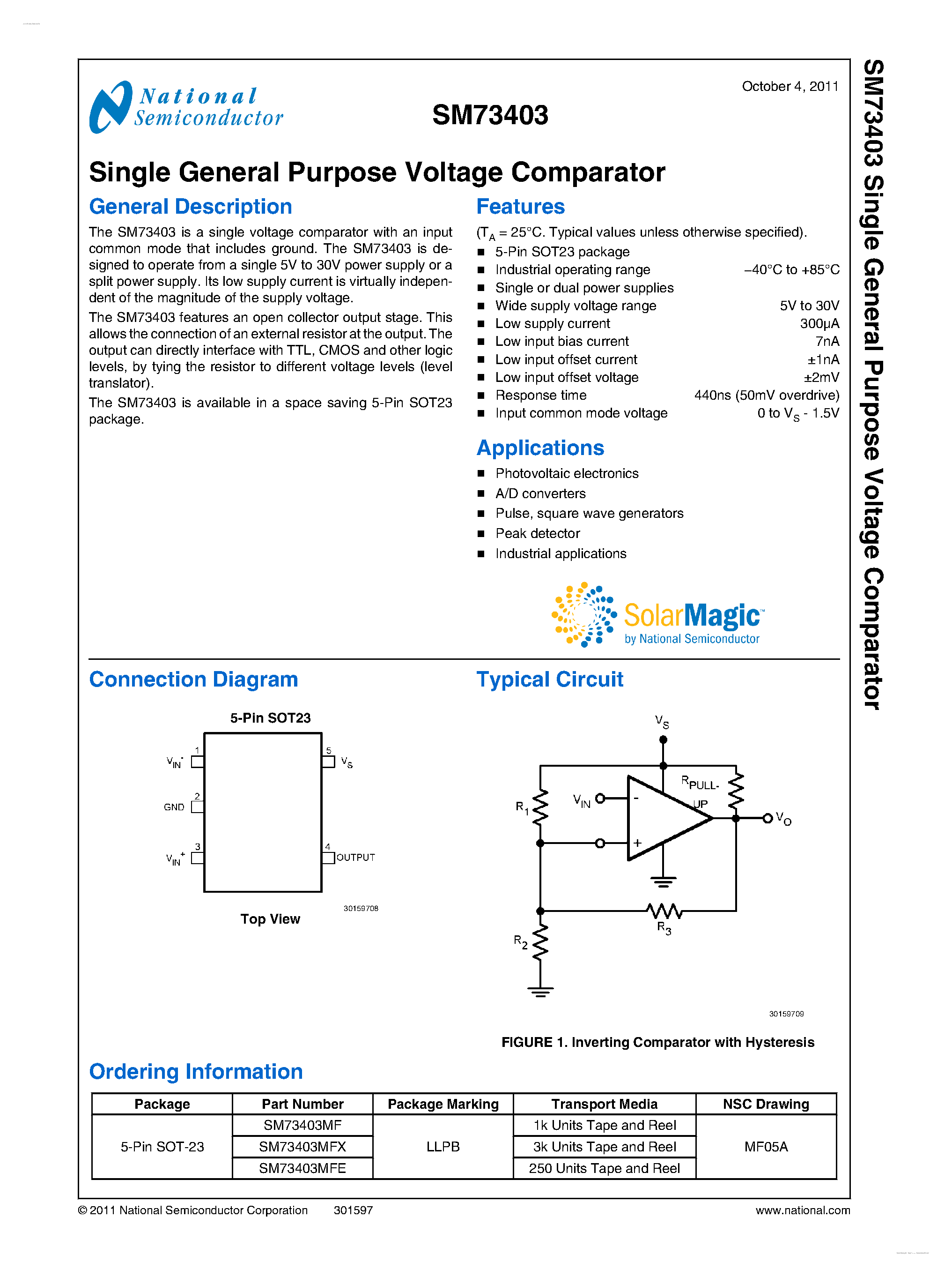 Datasheet SM73403 page 2 Datasheet SM73403 - Single General Purpose Voltage Comparator page 2