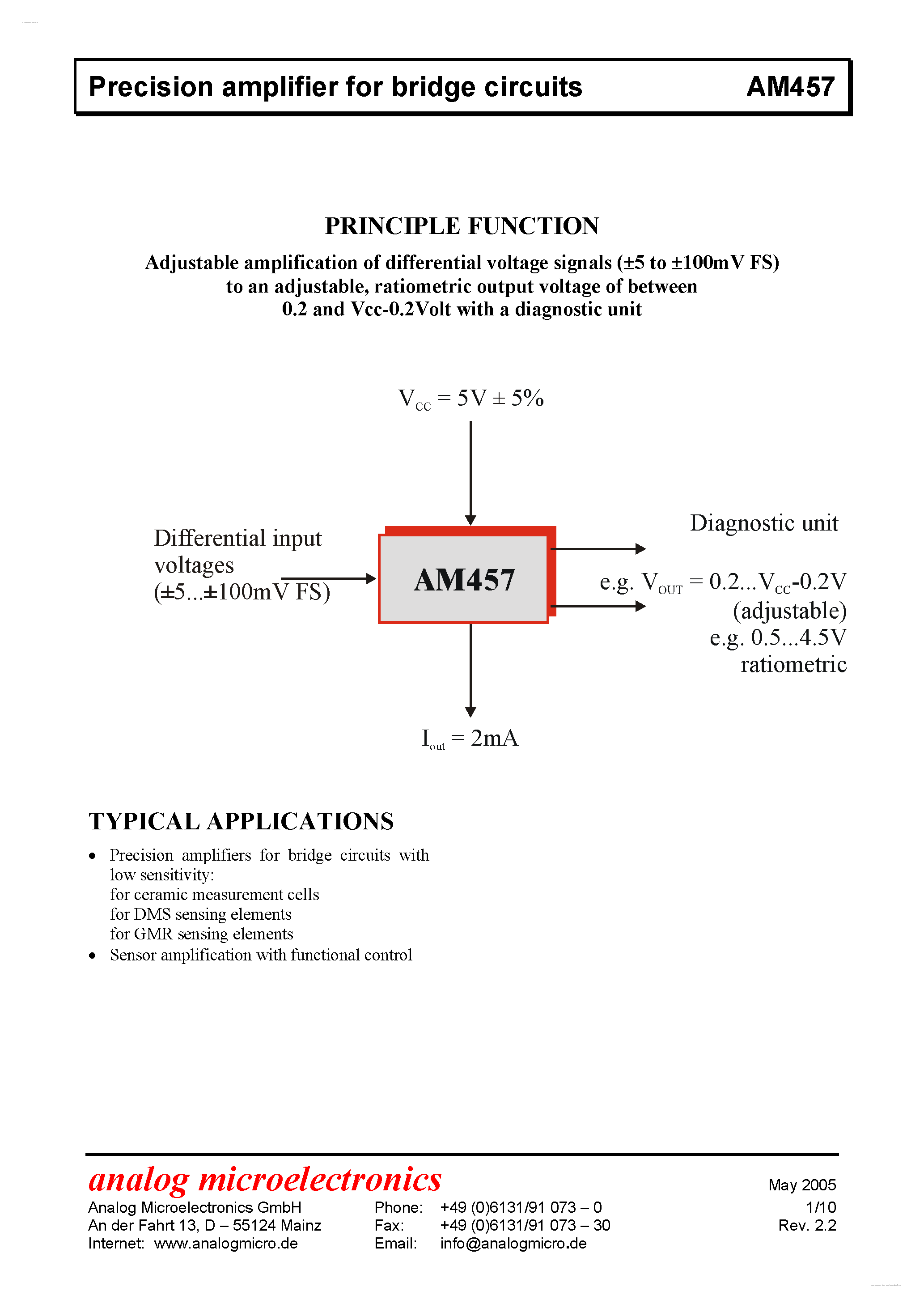 Datasheet AM457 - Precision amplifier page 1