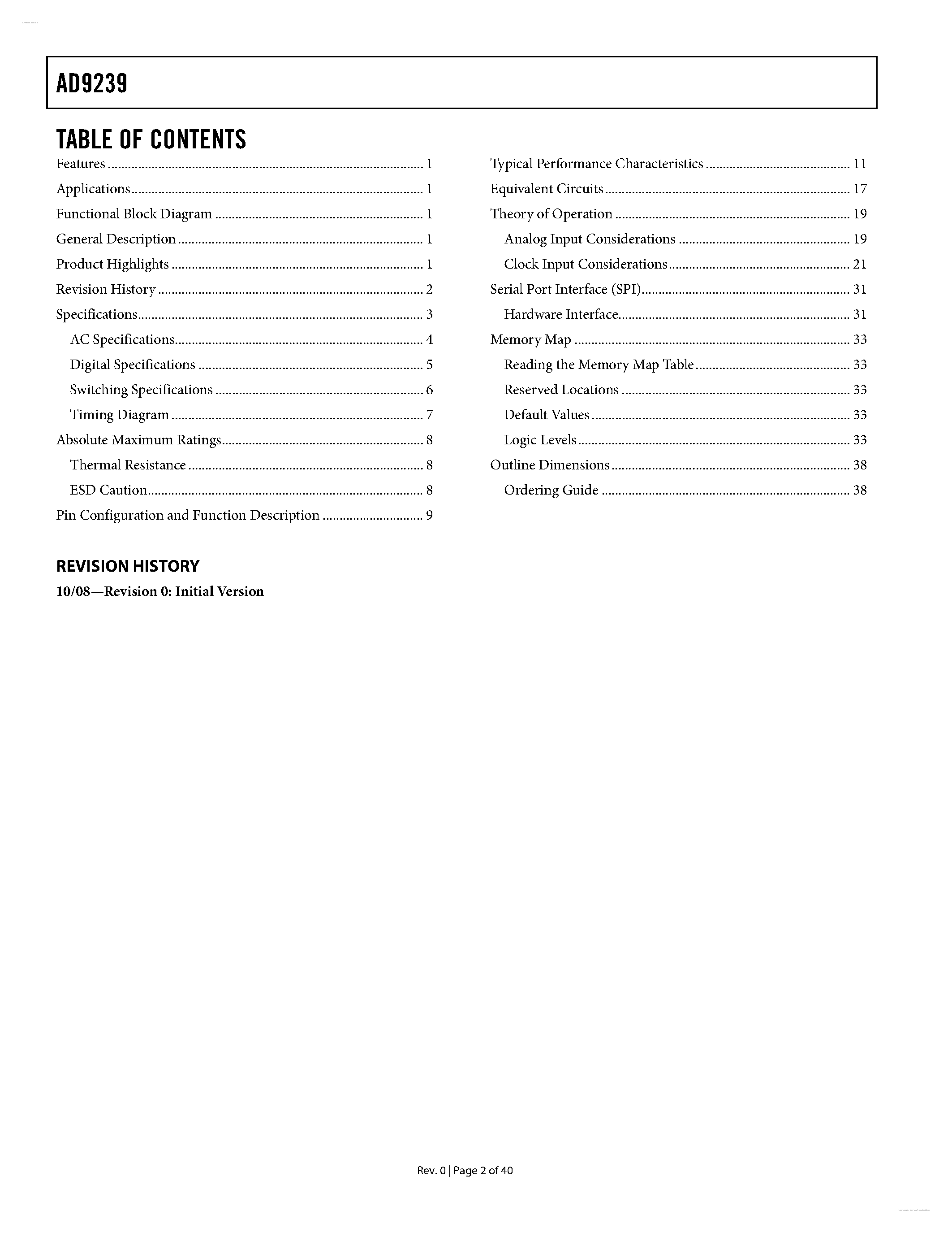 Datasheet AD9239 - 170 MSPS/210 MSPS/250 MSPS Serial Output 1.8 V ADC page 2