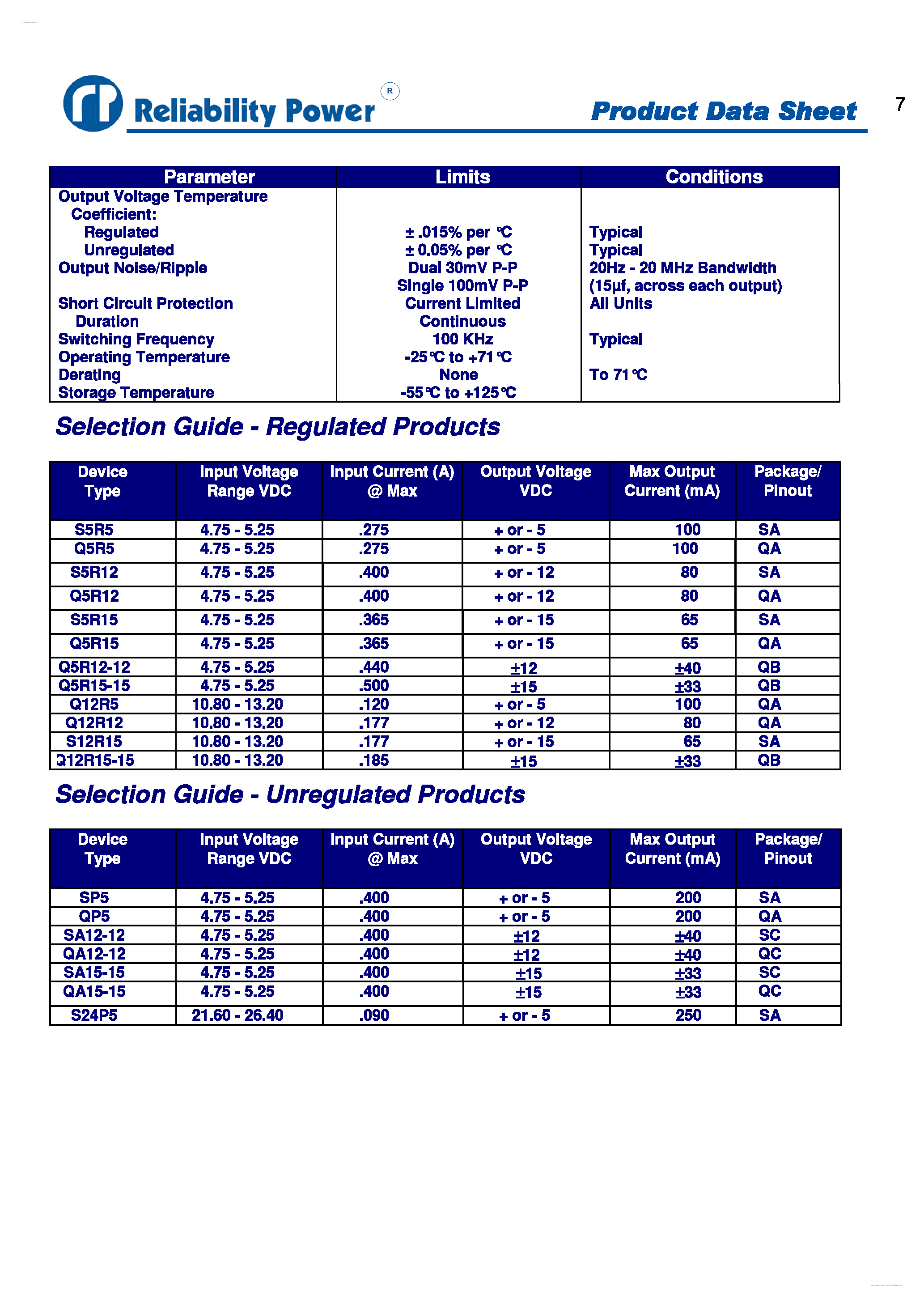 Datasheet SA12-12 - 1 and 2 WATT DC/DC CONVERTERS page 2